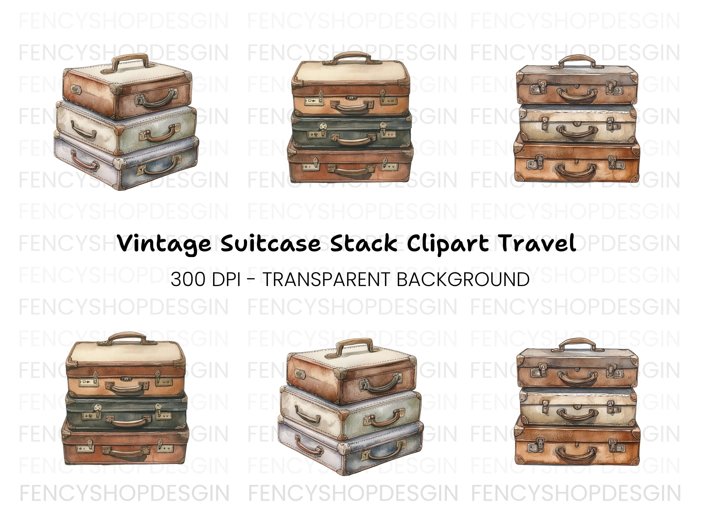 Vintage Suitcase Stack Clipart Bundle