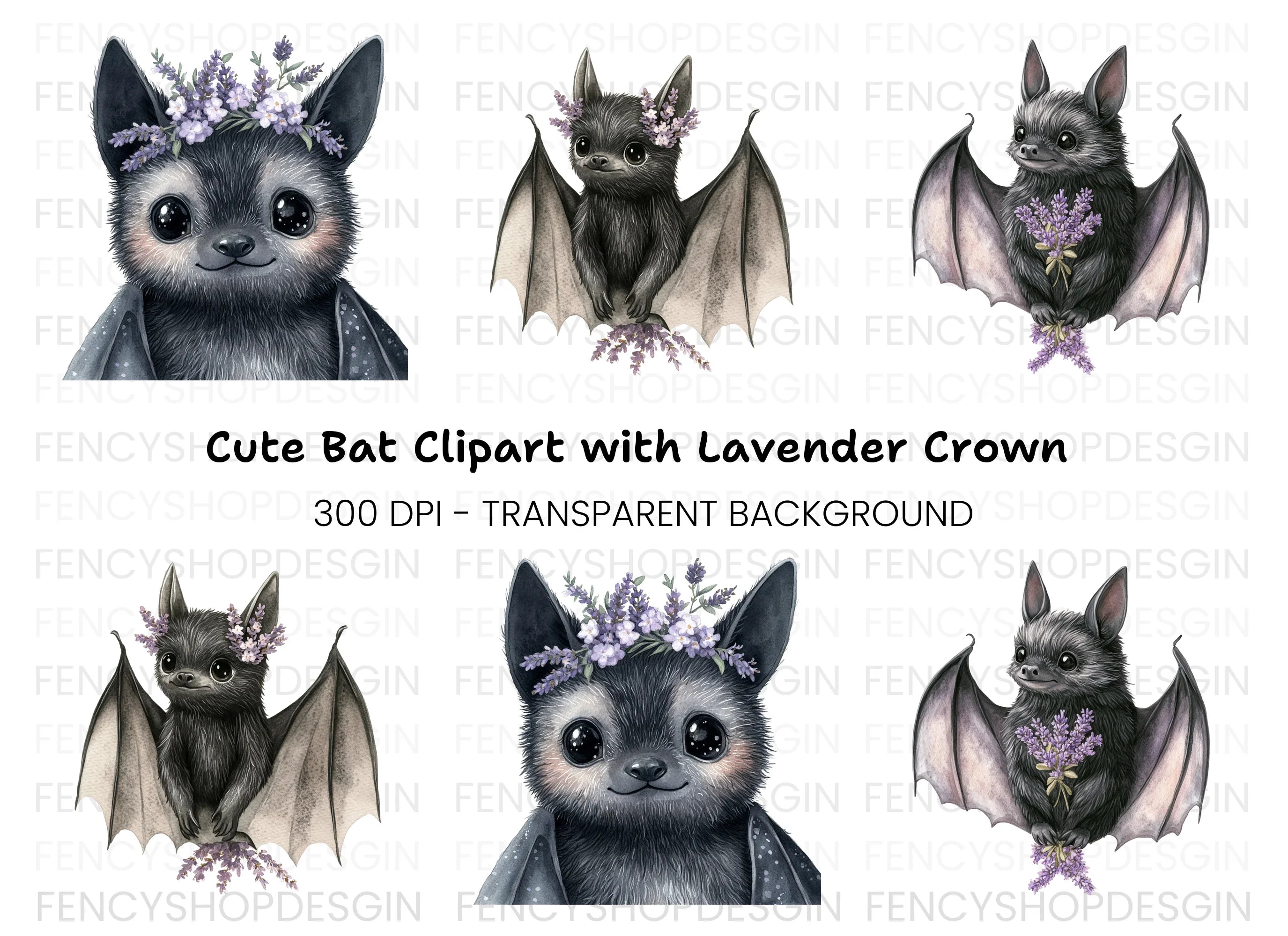 Cute Bat with Lavender Clipart Bundle