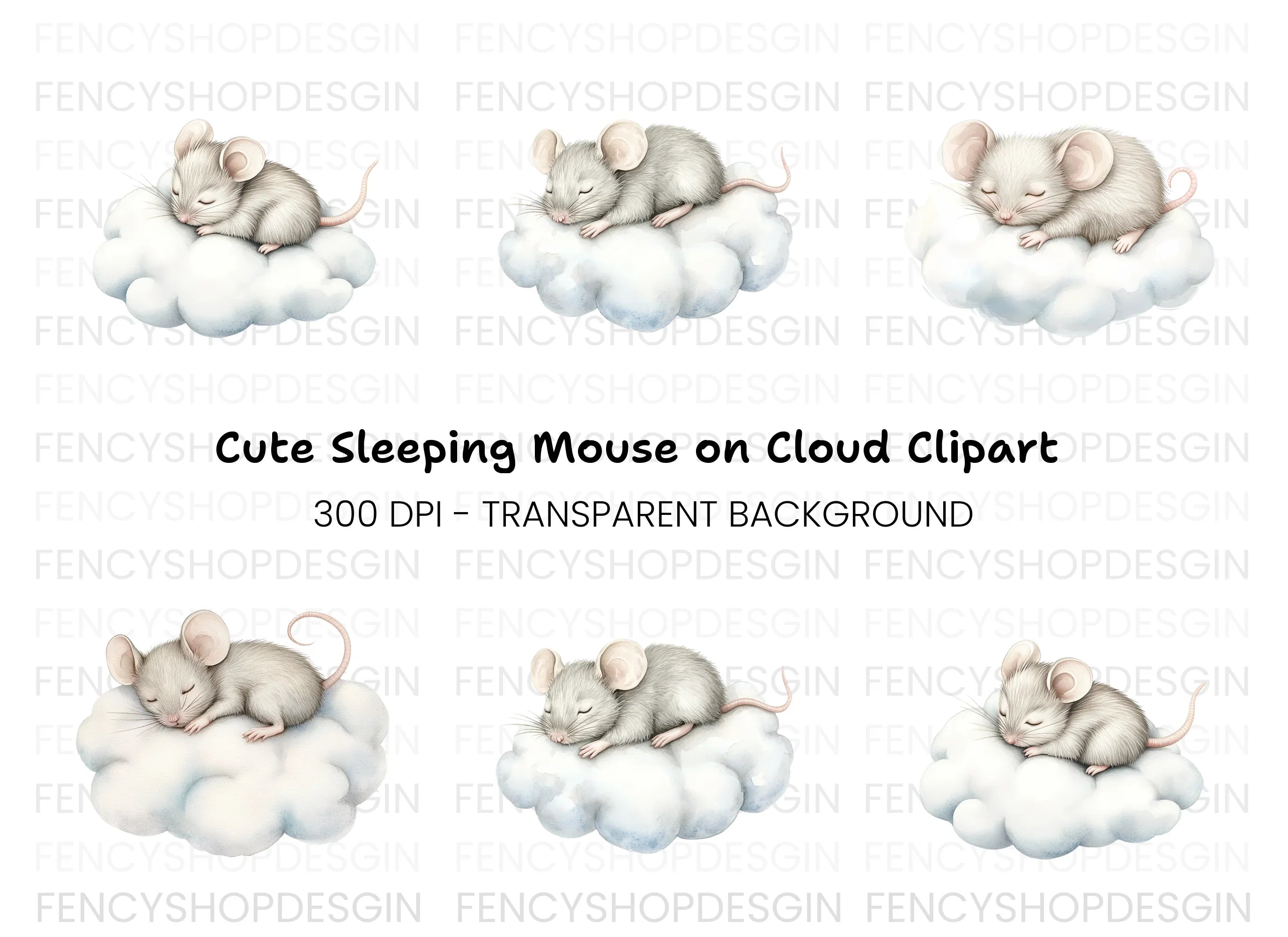 Sleeping Mice on Clouds Clipart Bundle