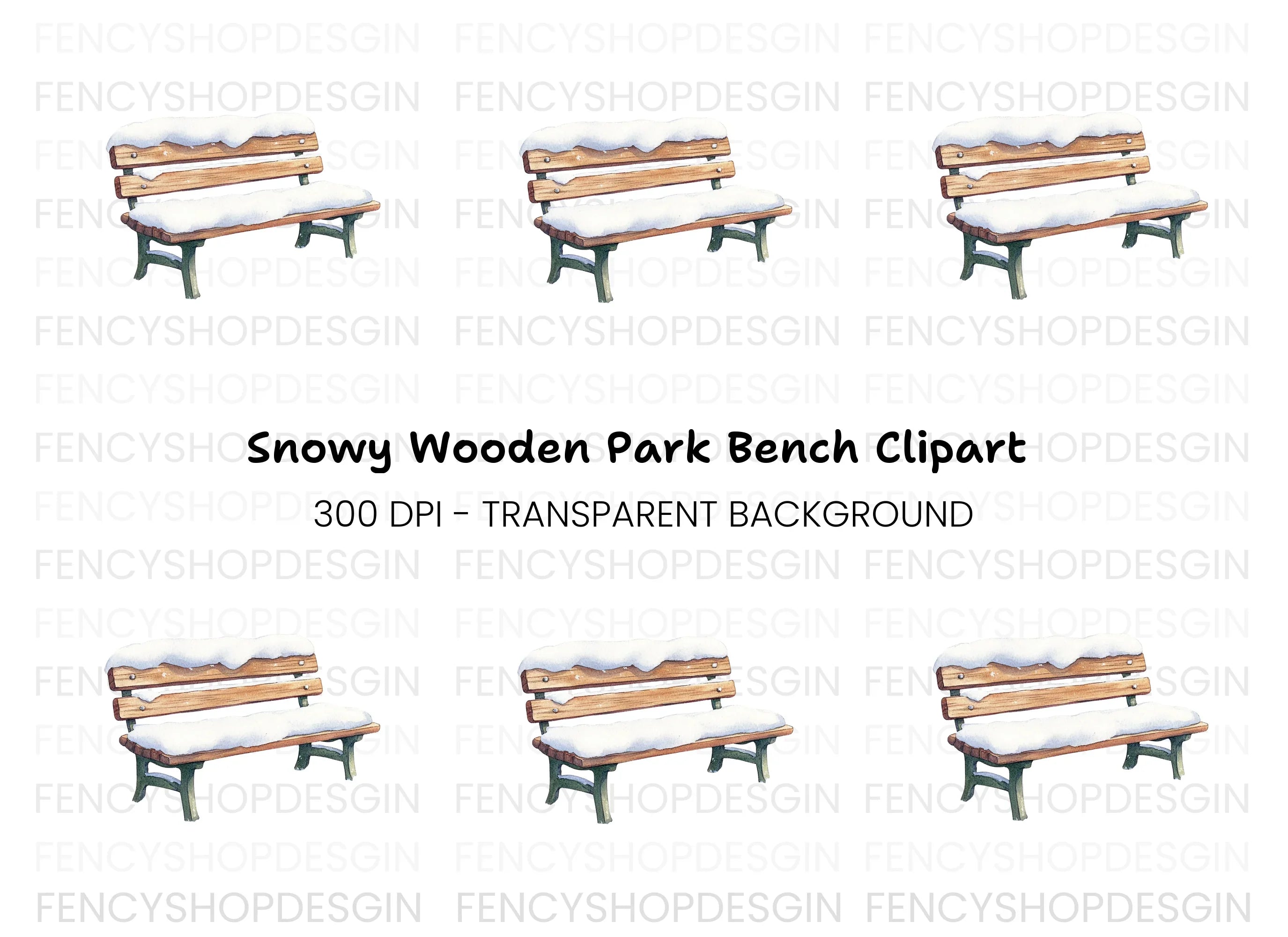Snowy Wooden Park Bench Clipart Bundle