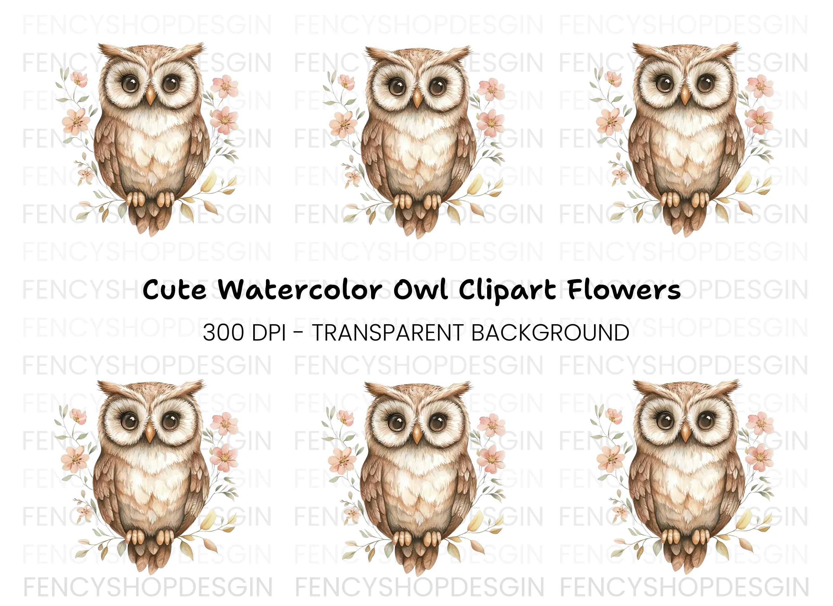 Cute Owl with Floral Accents Clipart Bundle