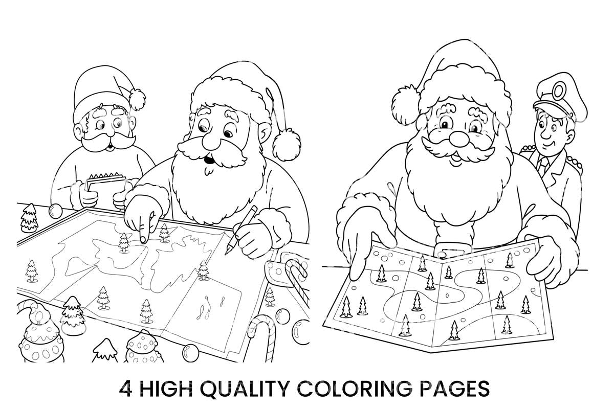 Santa and Police Officer Map Coloring Books