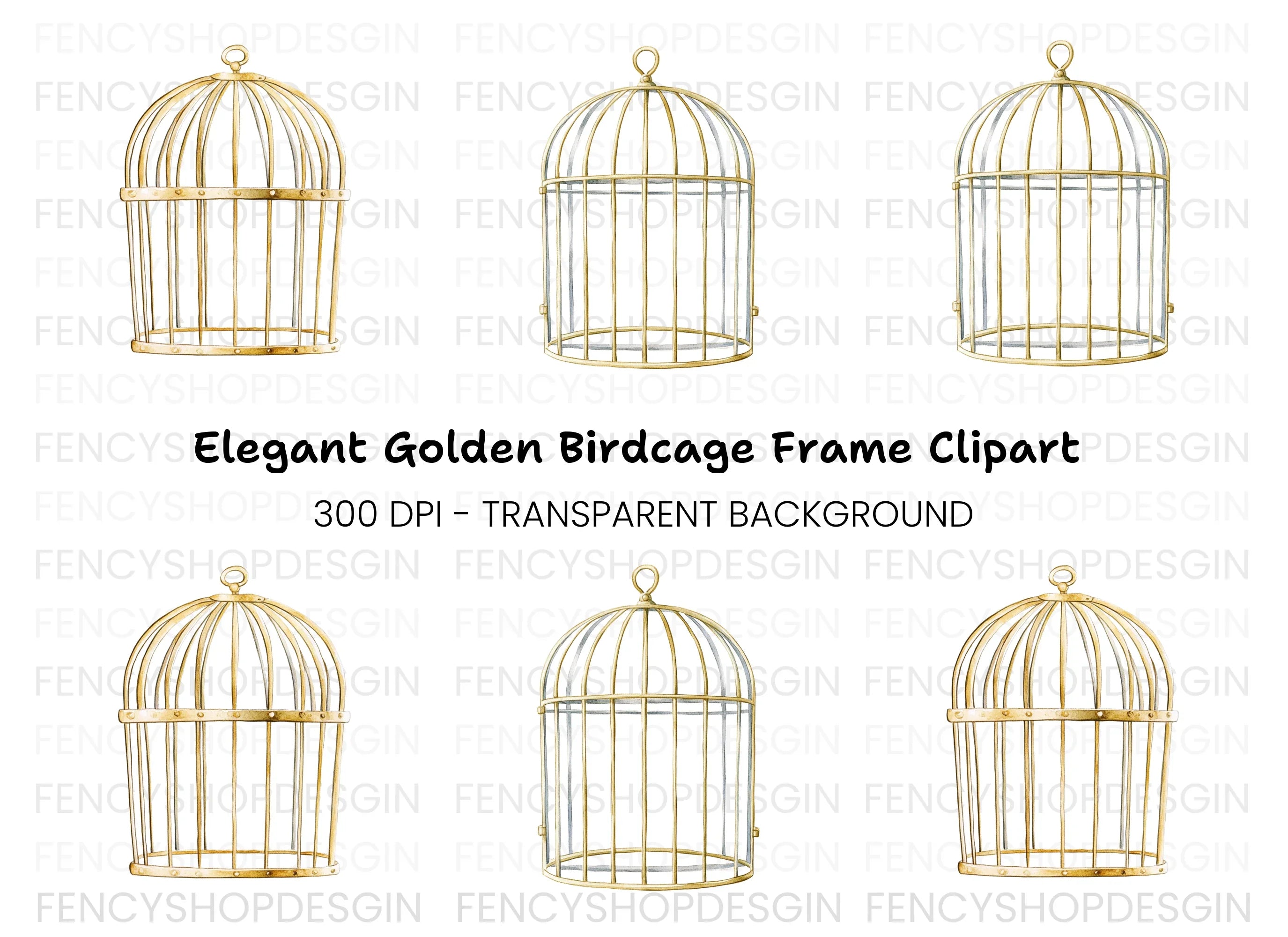 Elegant Golden Bird Cages Clipart Bundle