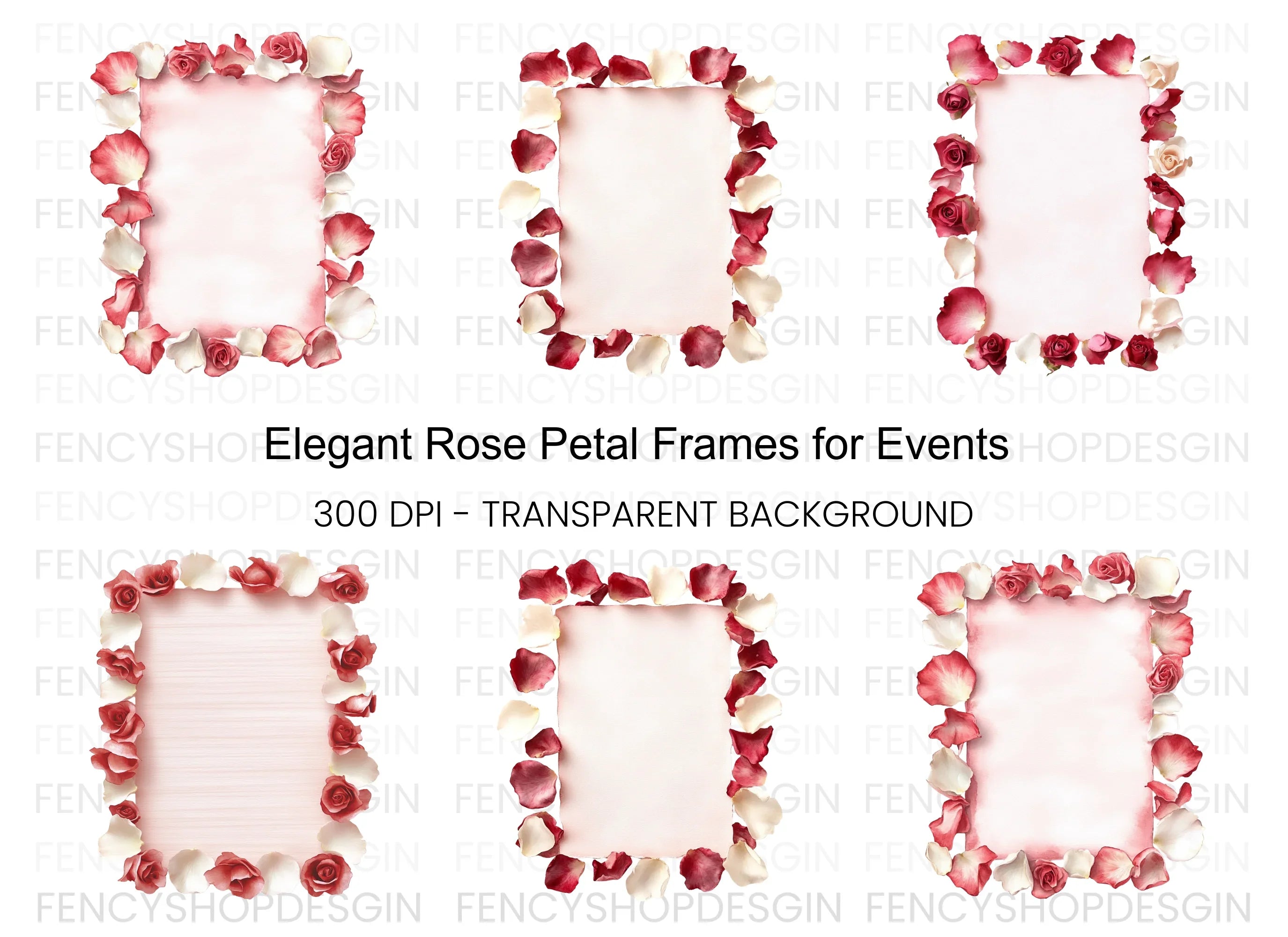 Rose Petal and Bud Frames Clipart Bundle