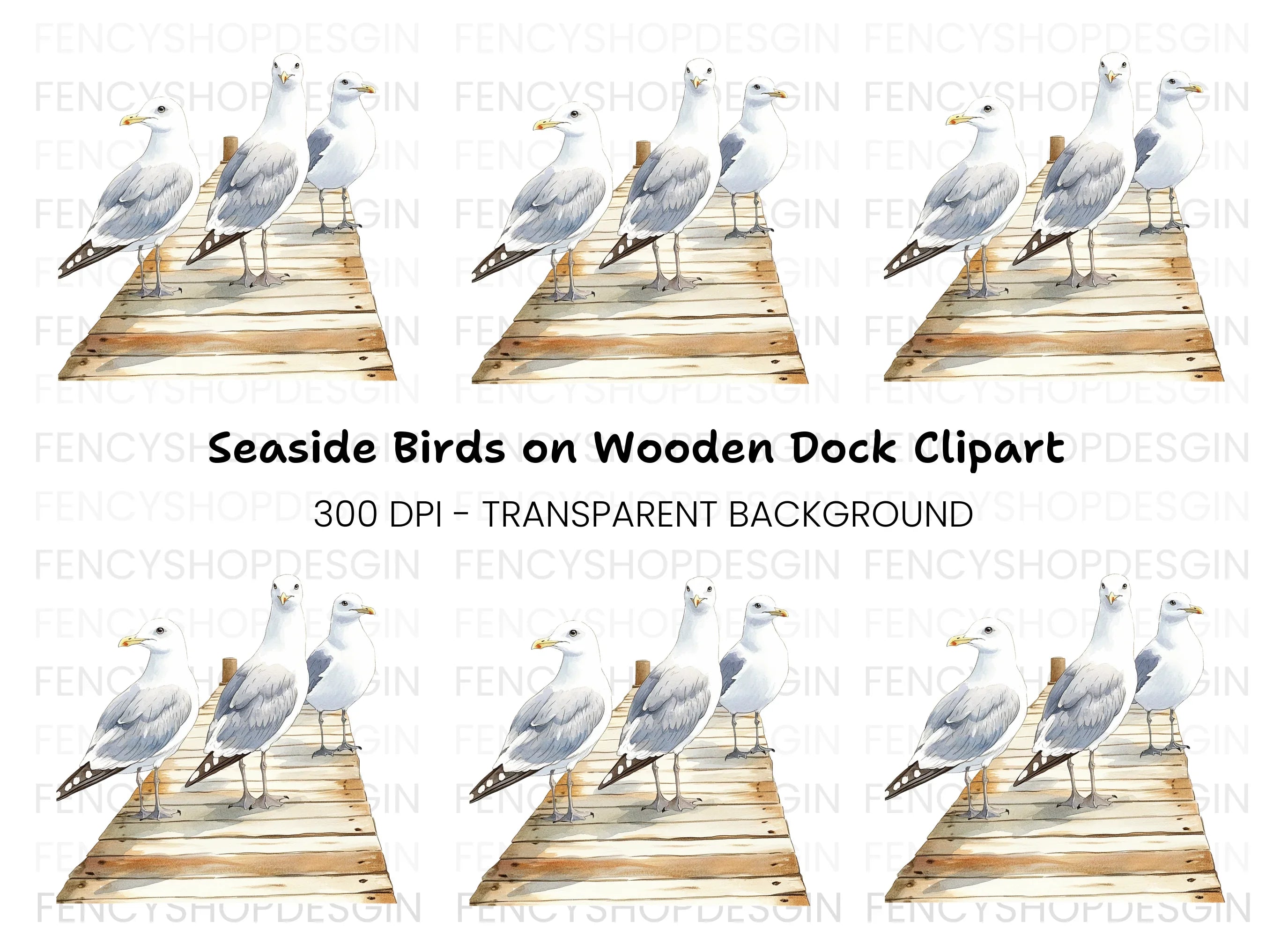 Seagulls on Dock Clipart Bundle
