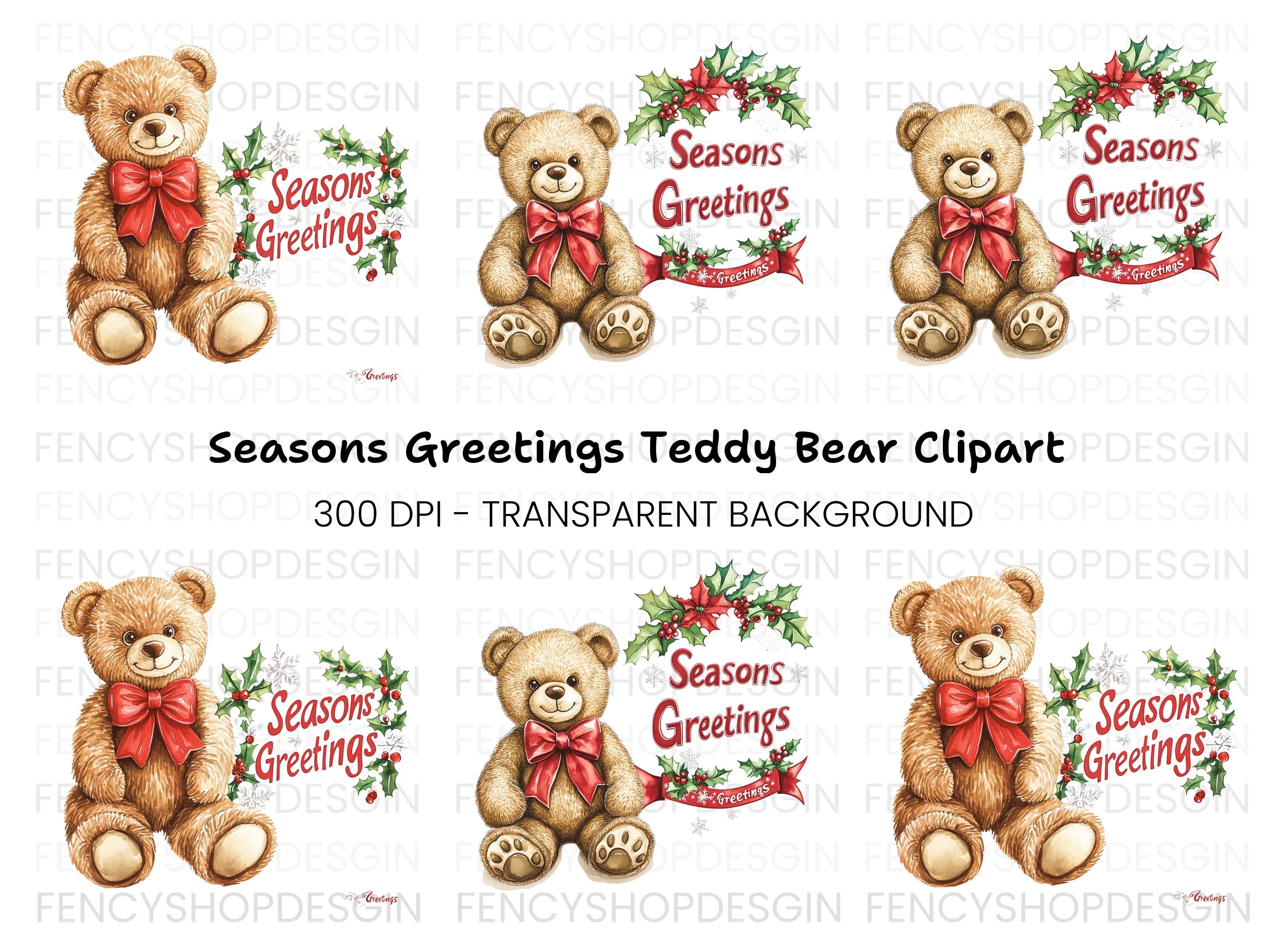 Cute Teddy Bear Christmas Clipart Bundle