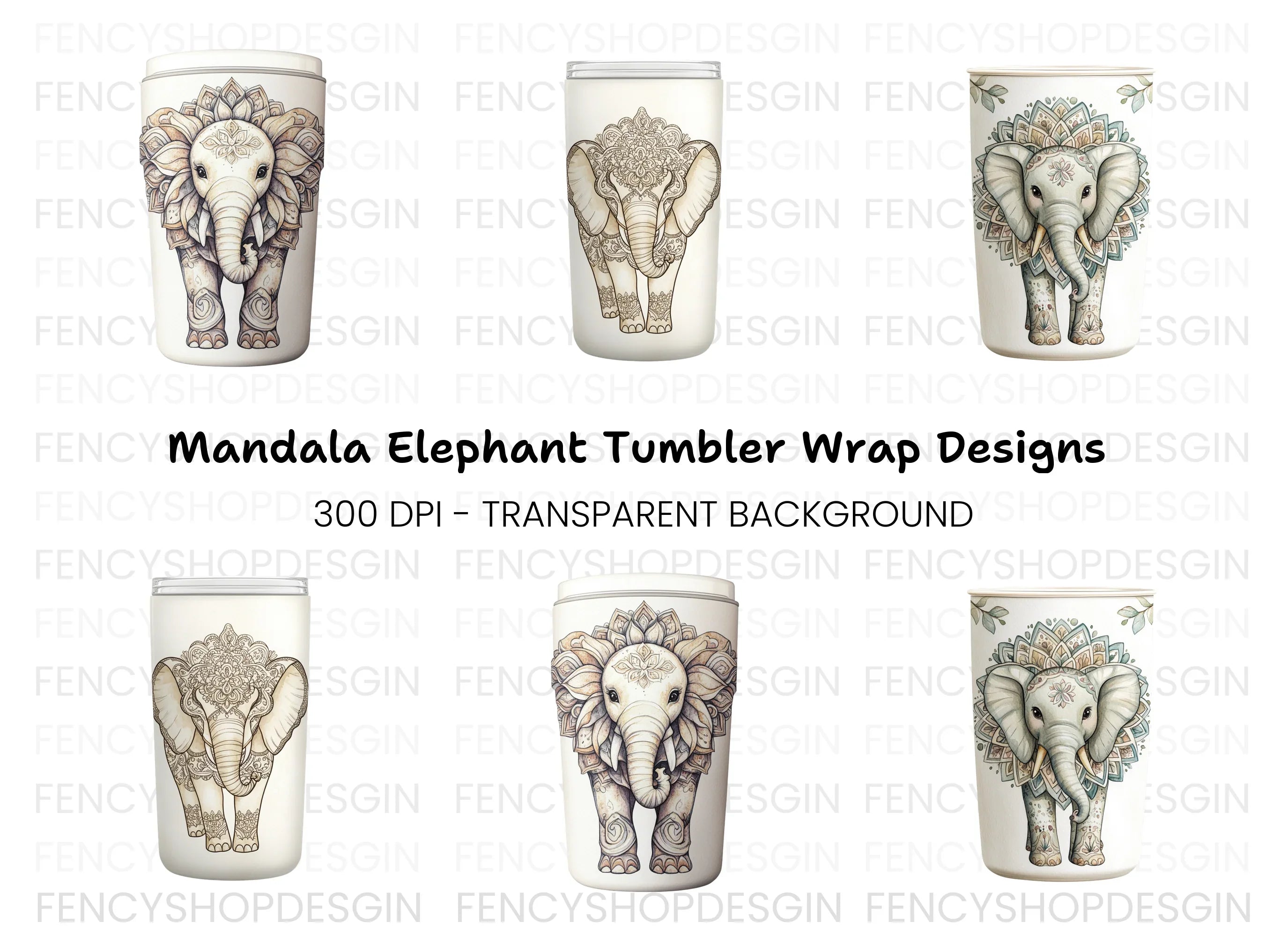 Mandala Elephant Tumbler Clipart Bundle