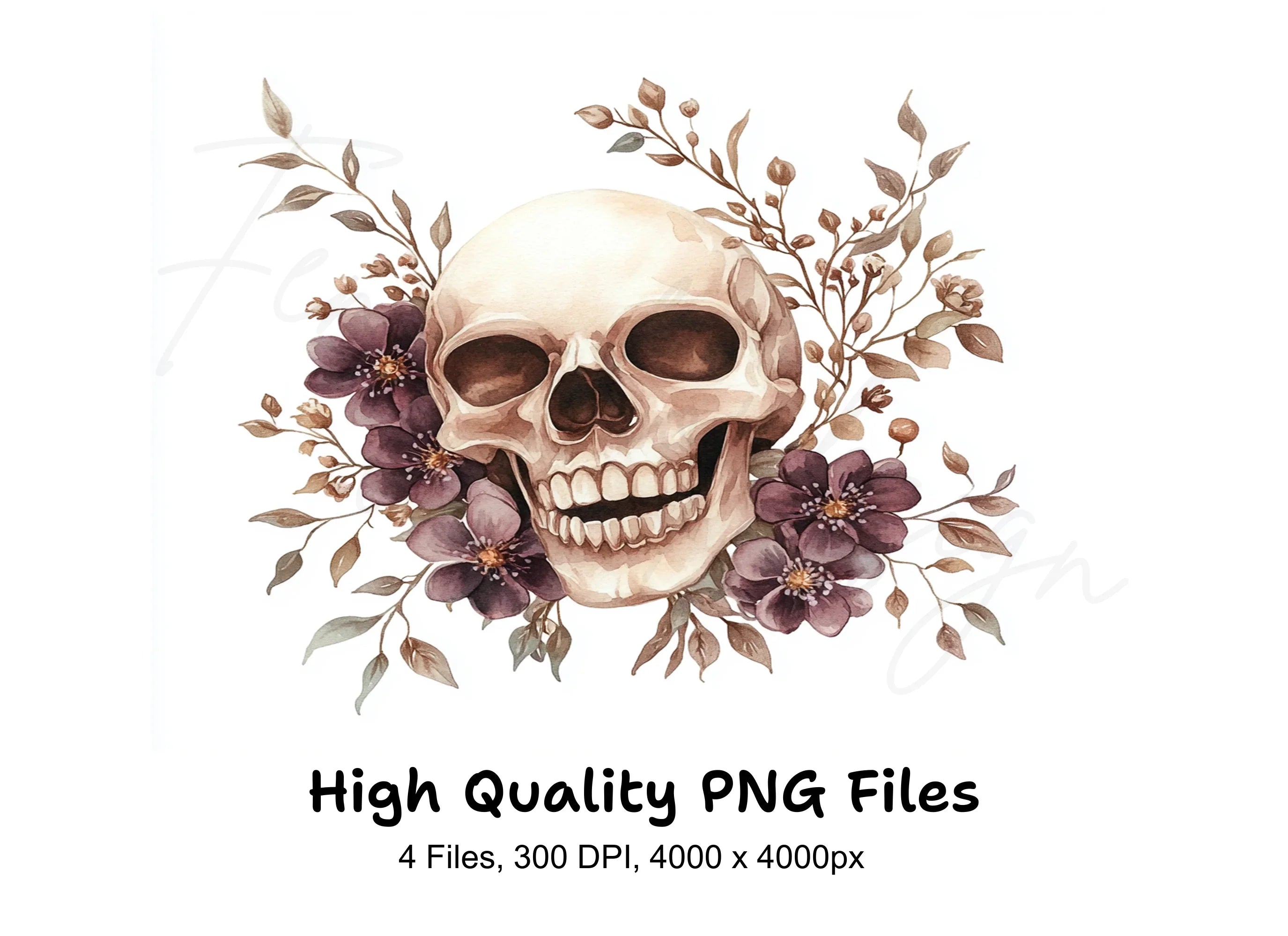 Skull Floral Clipart Bundle