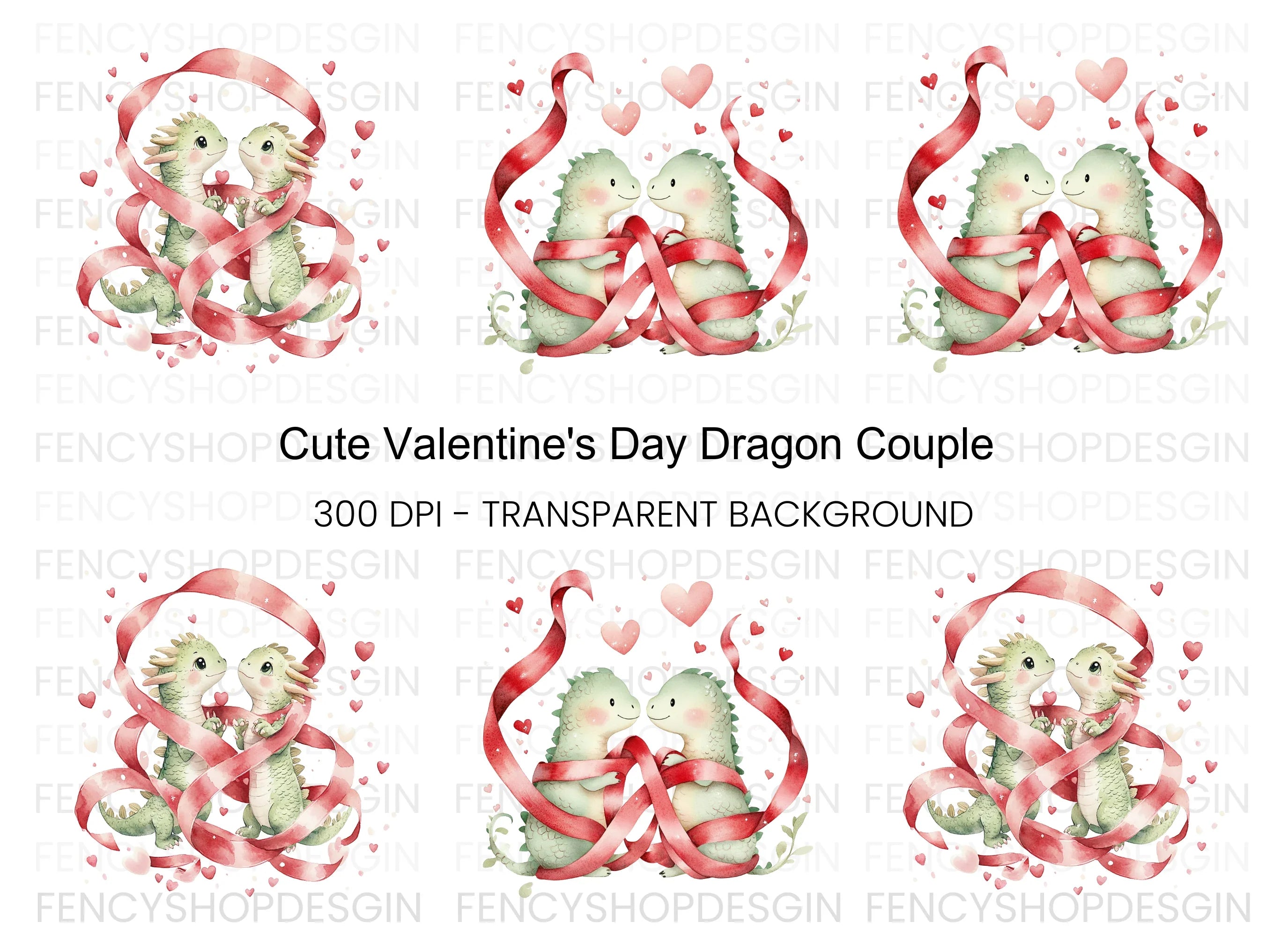 Cute Dragon Couple Valentine Clipart Bundle