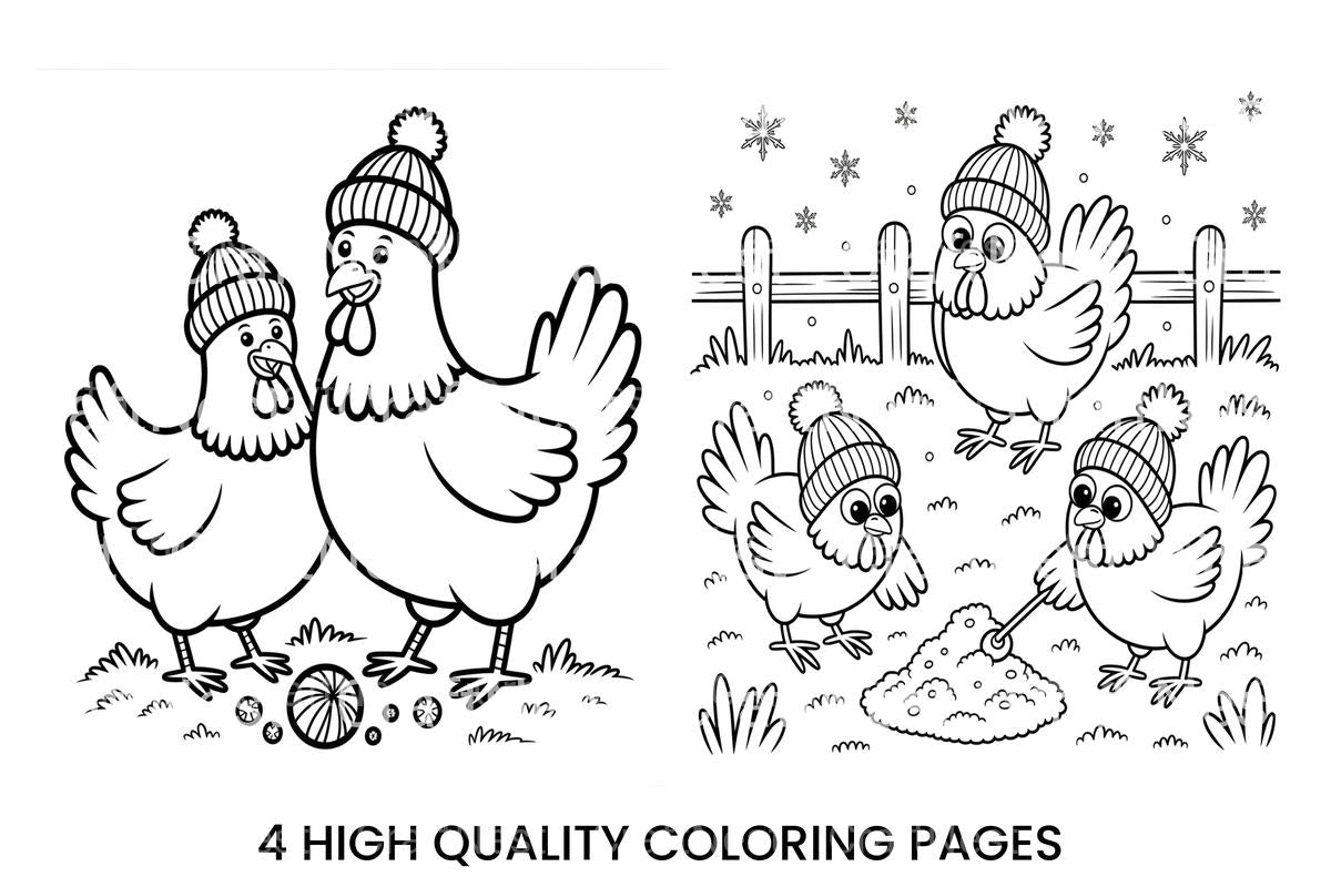 Cute Winter Chickens Coloring Books