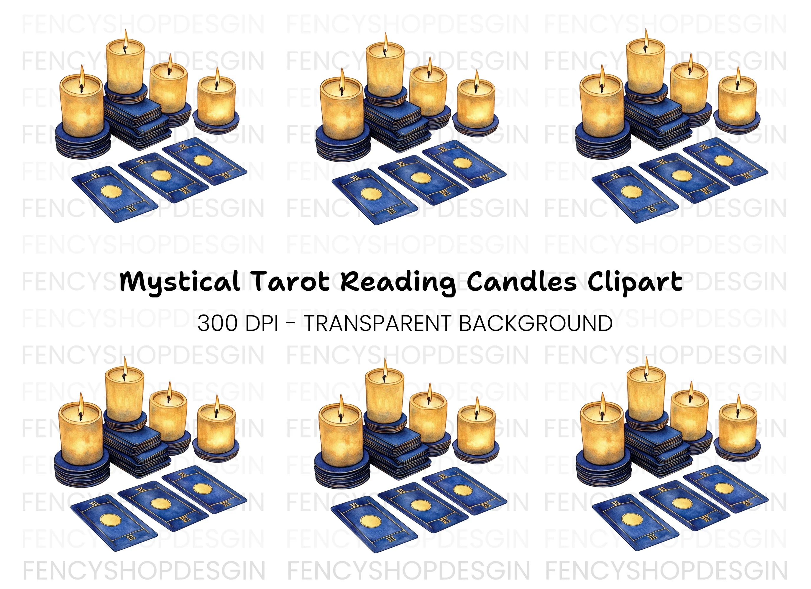 Mystical Tarot Cards and Candles Clipart Bundle