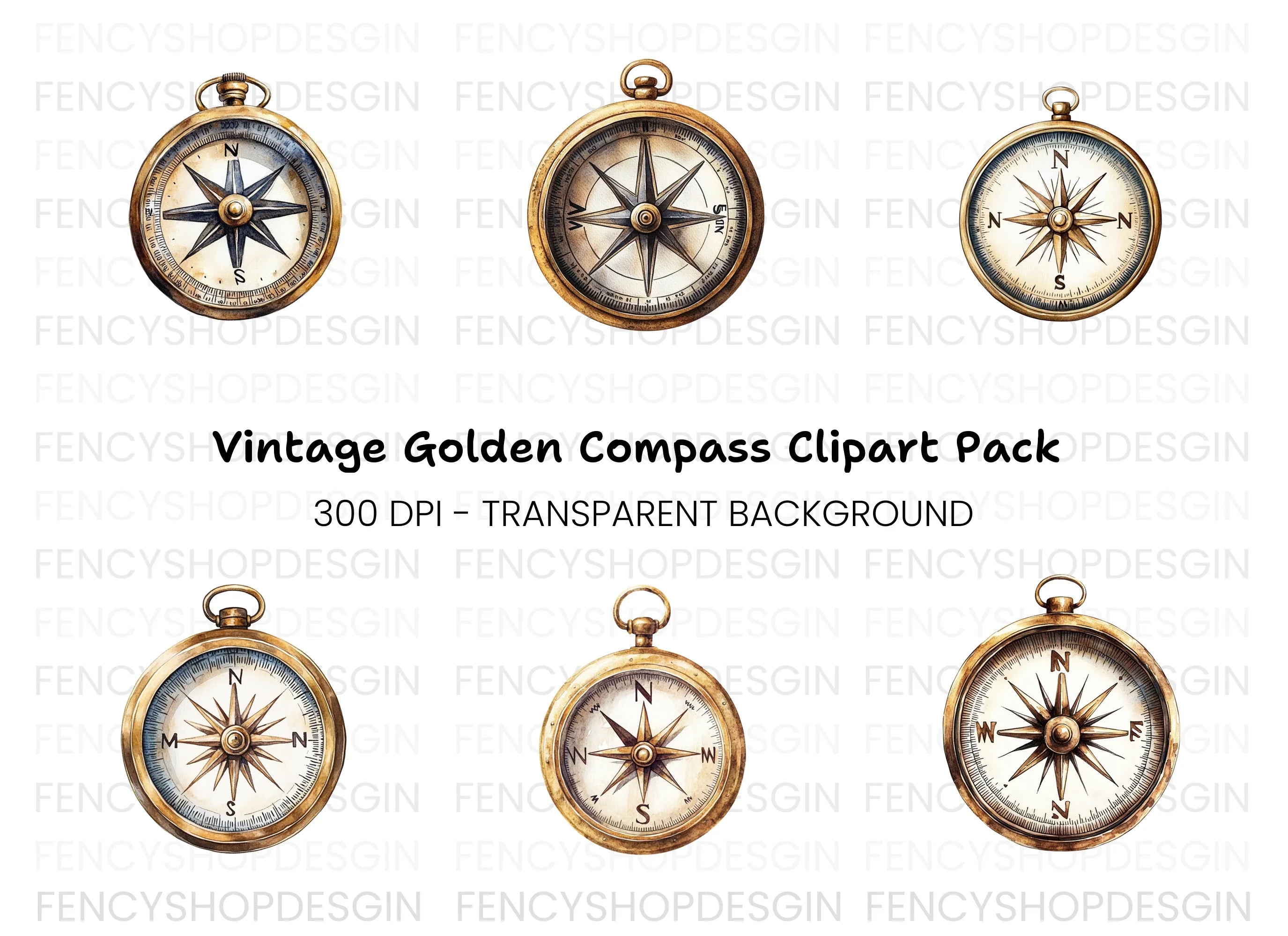 Vintage Compass Clipart Bundle