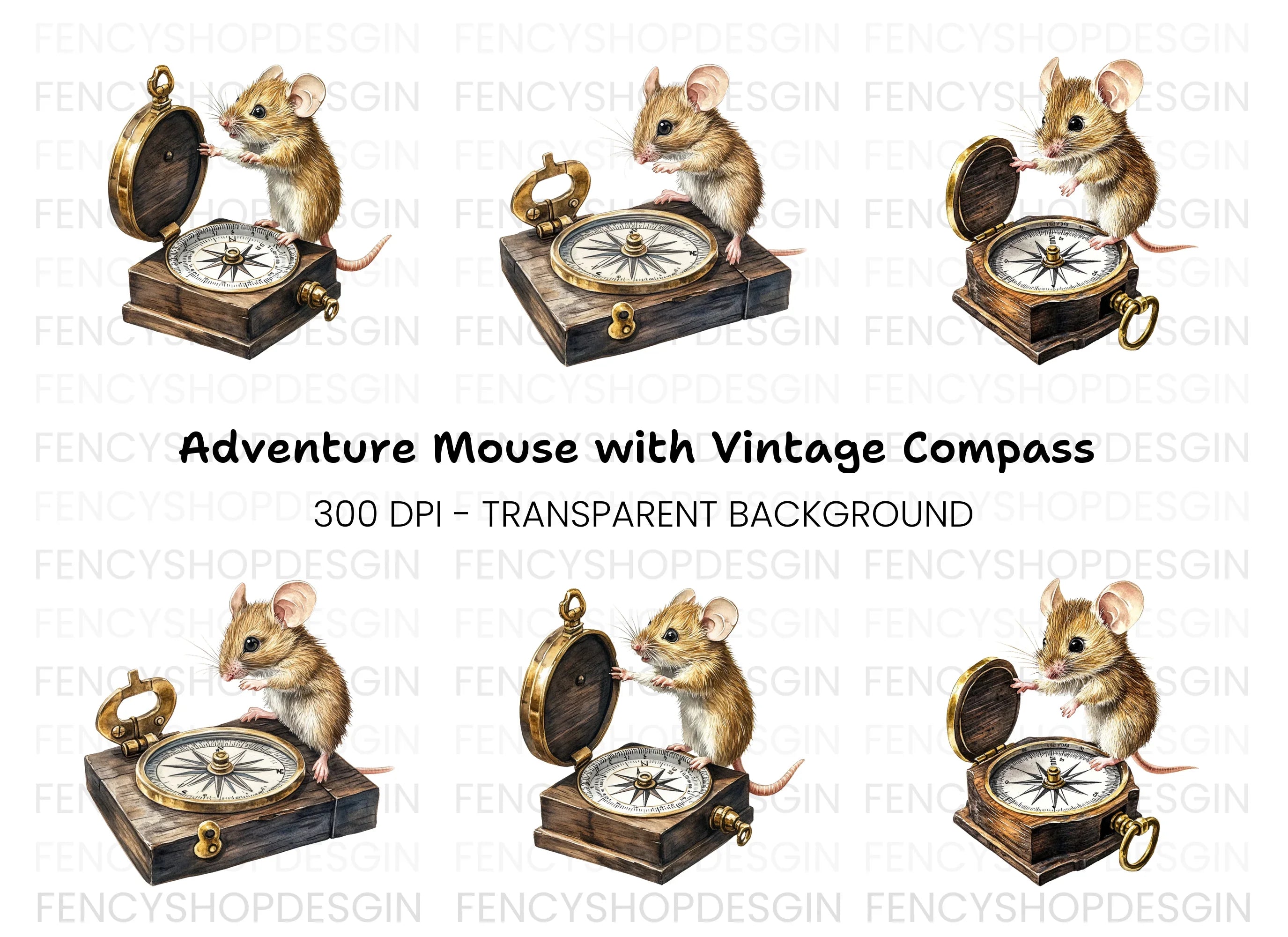 Adventurous Mice with Compass Clipart Bundle