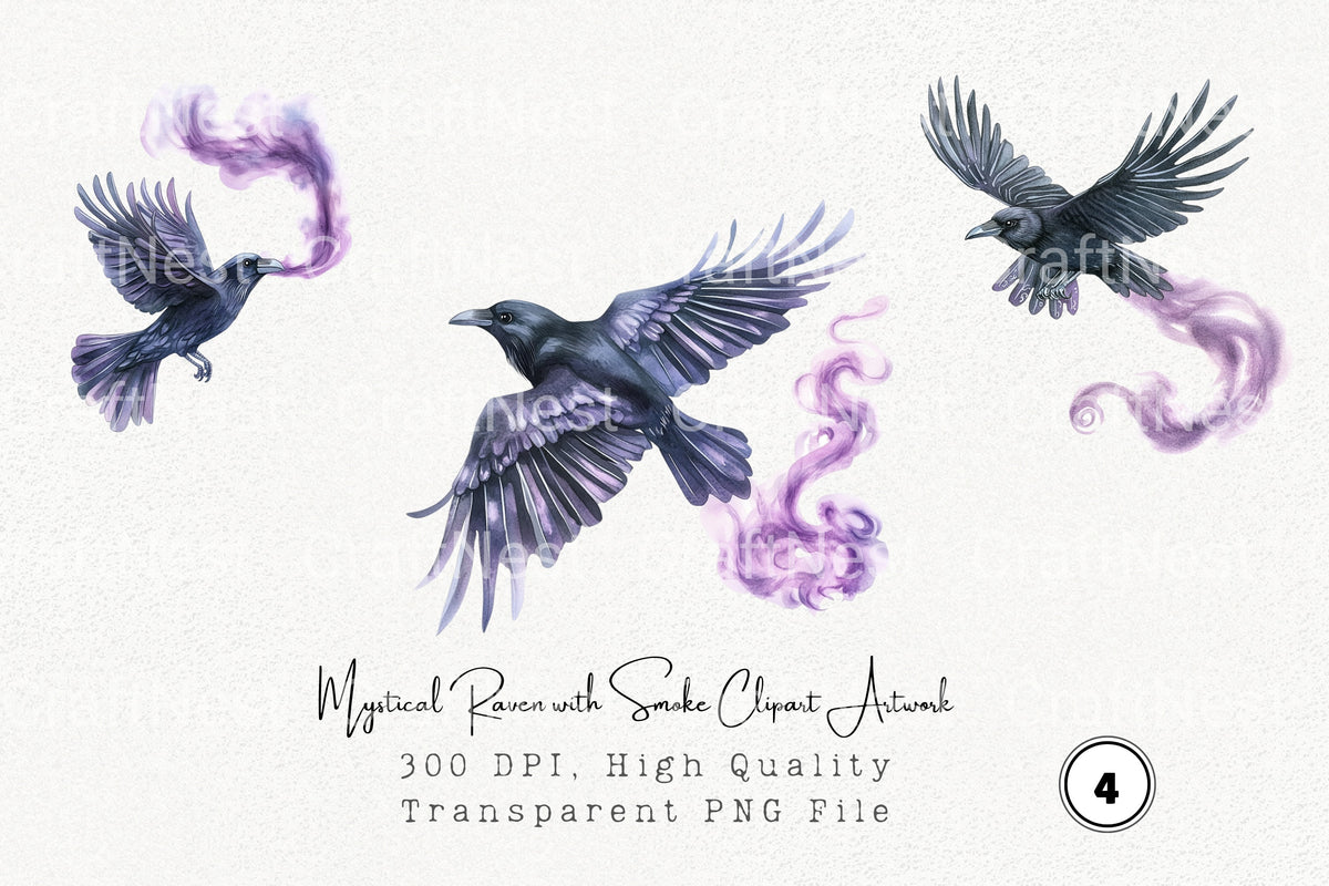 Mystical Raven With Smoke Artwork Clipart Bundle