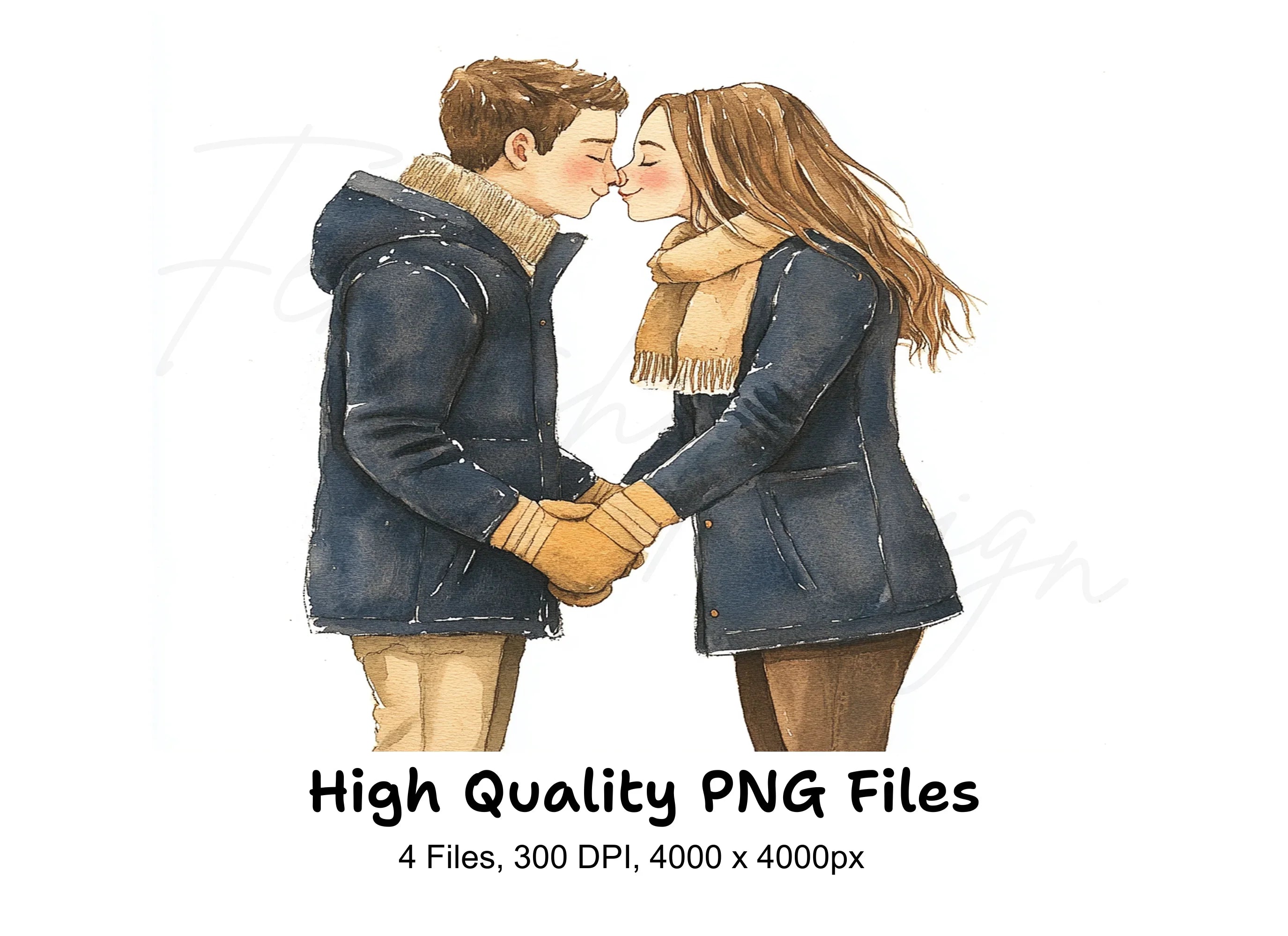 Romantic Winter Couple Kissing Clipart Bundle