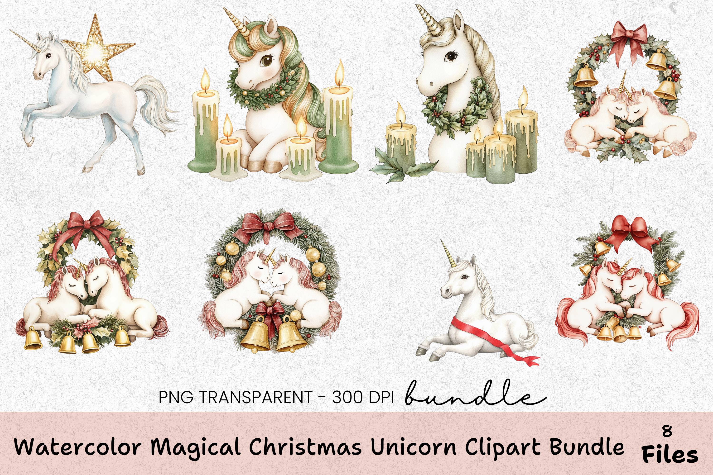 Magical Christmas Unicorn Clipart Bundle