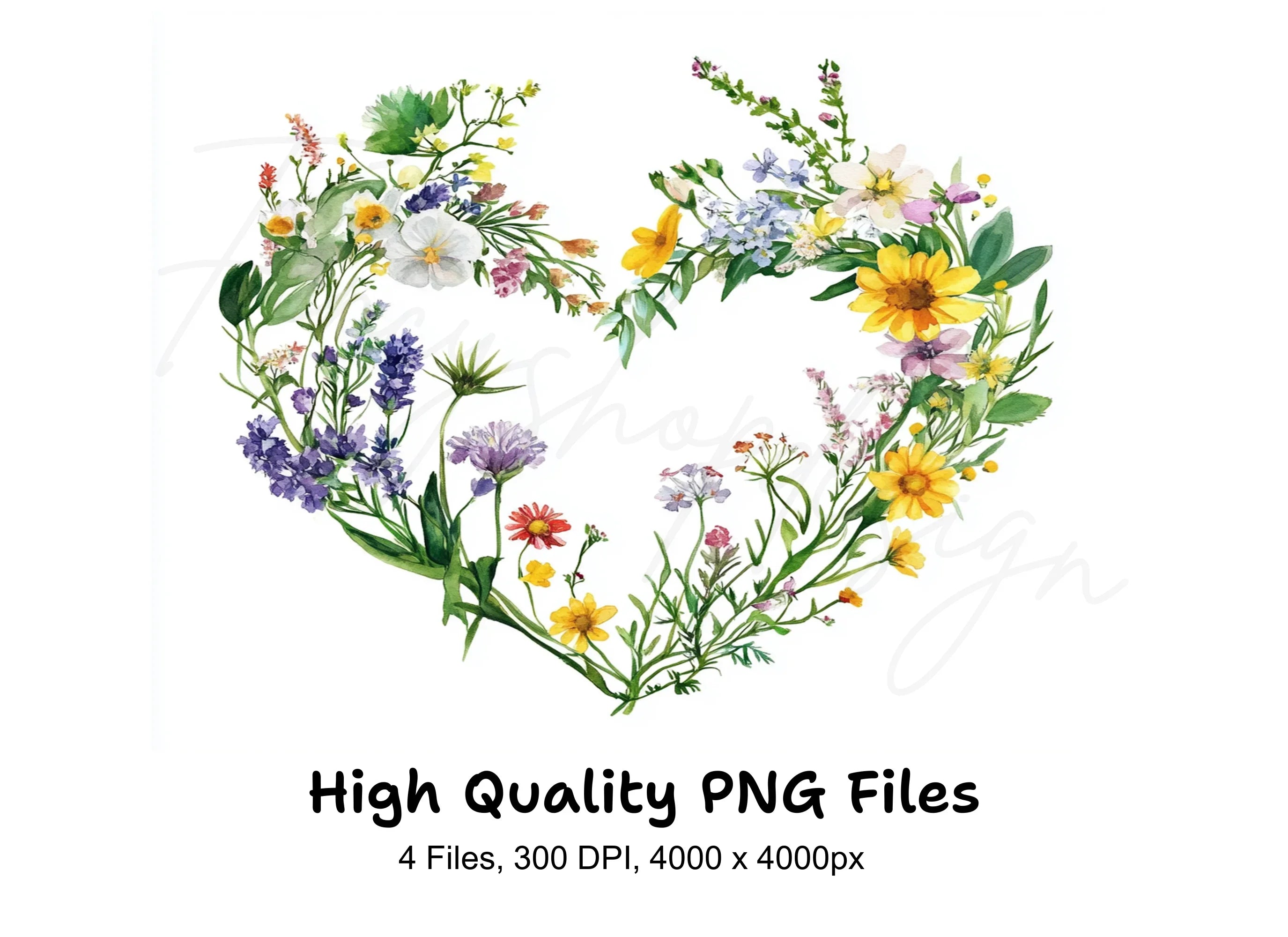 Wildflower Heart Wreath Clipart Bundle