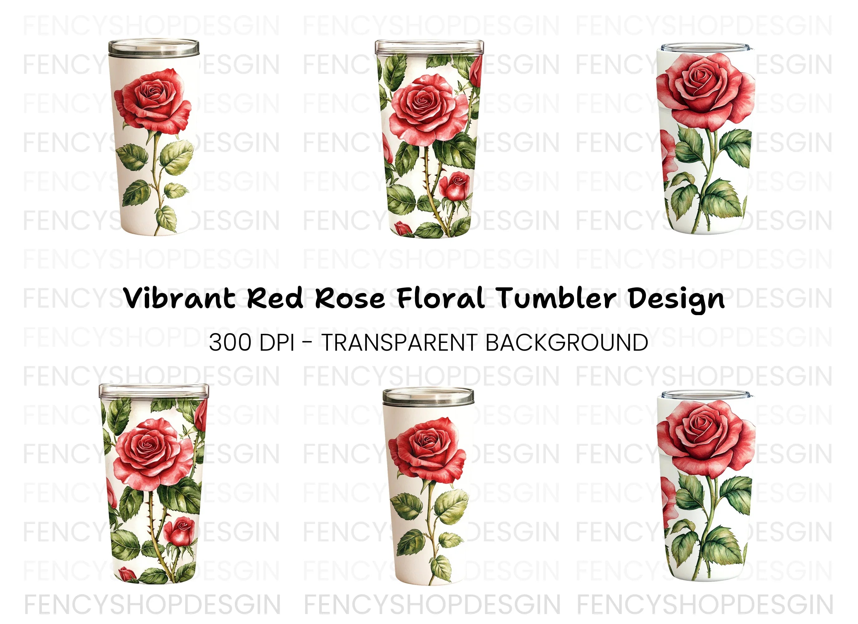 Red Rose Tumbler Clipart Bundle