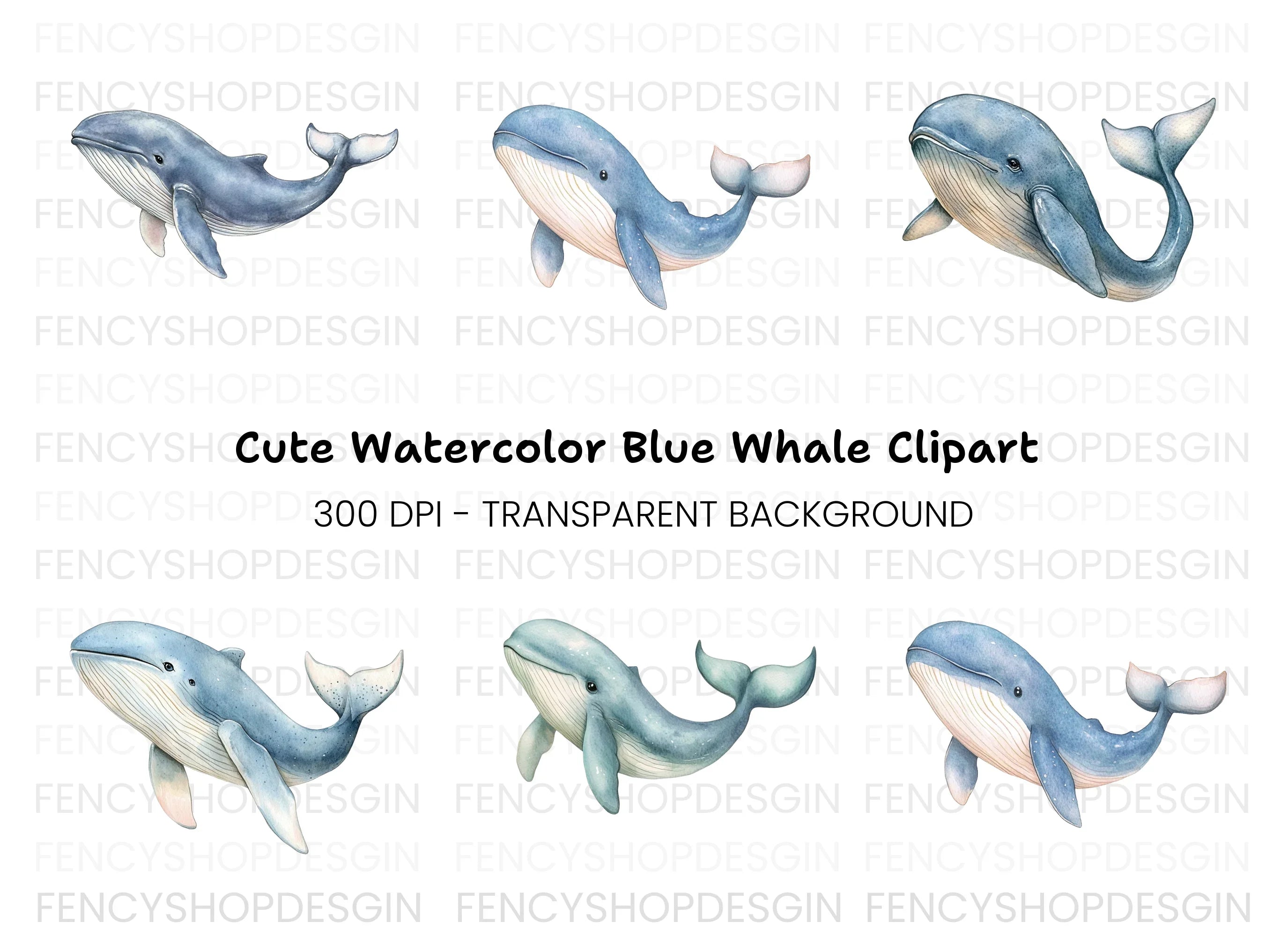 Blue Whale Clipart Bundle