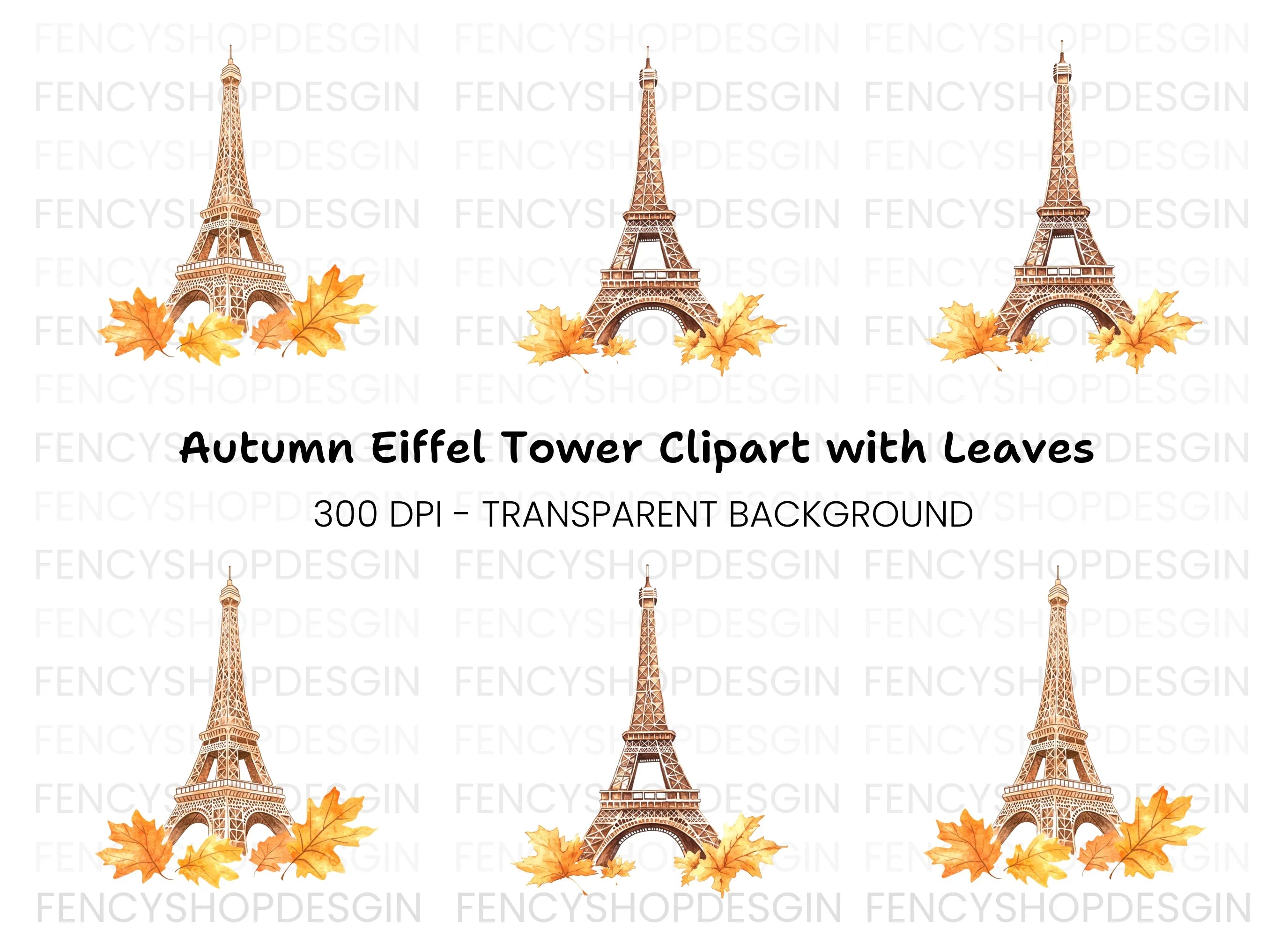Eiffel Tower Autumn Leaves Clipart Bundle