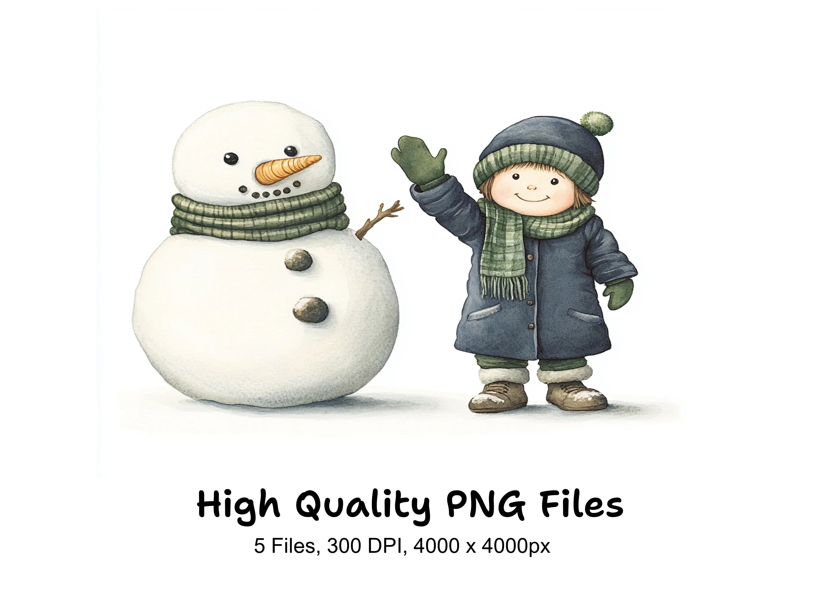 Happy Kids and Snowmen Winter Clipart Bundle
