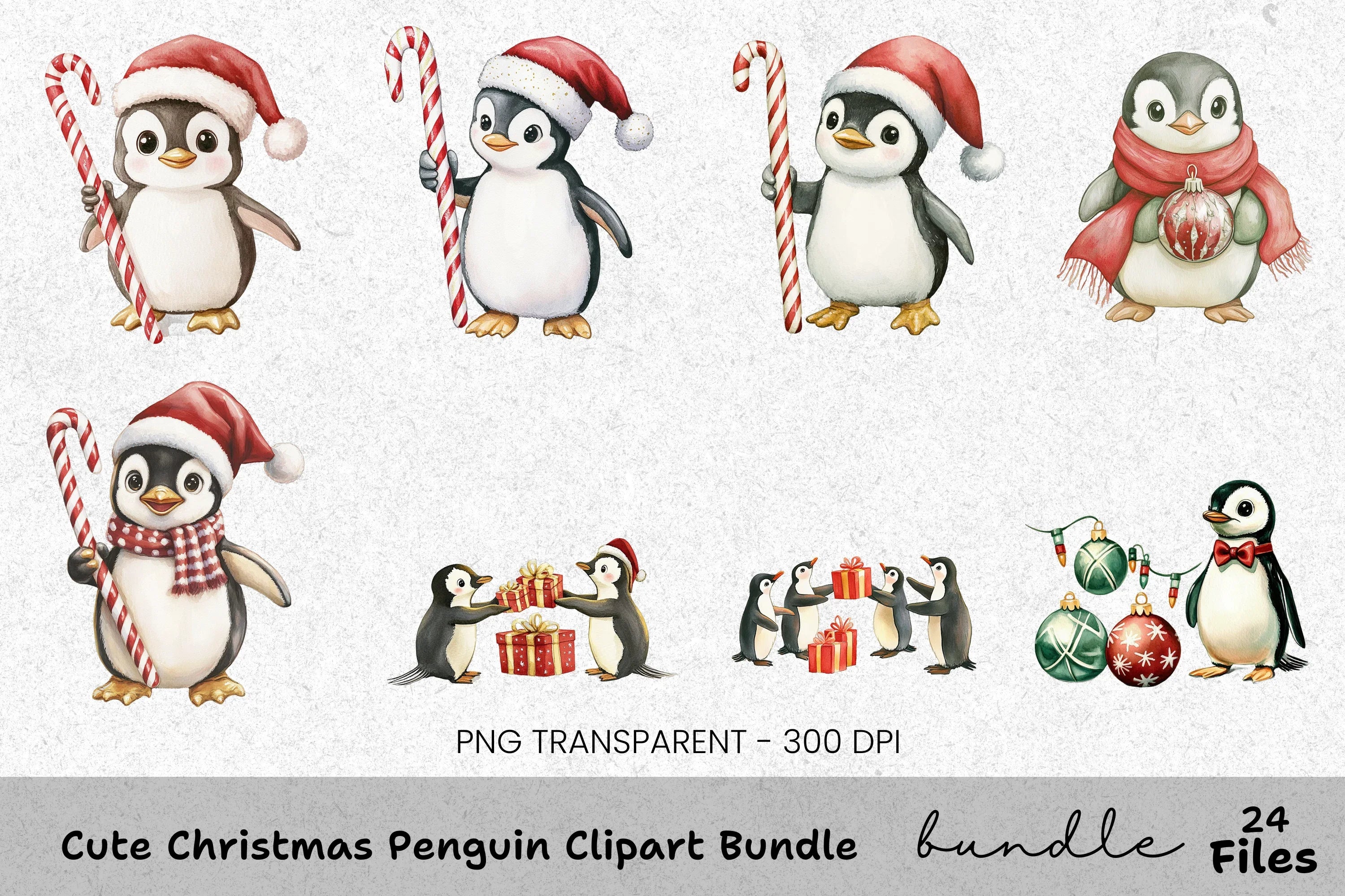 Cute Christmas Penguin Clipart Bundle