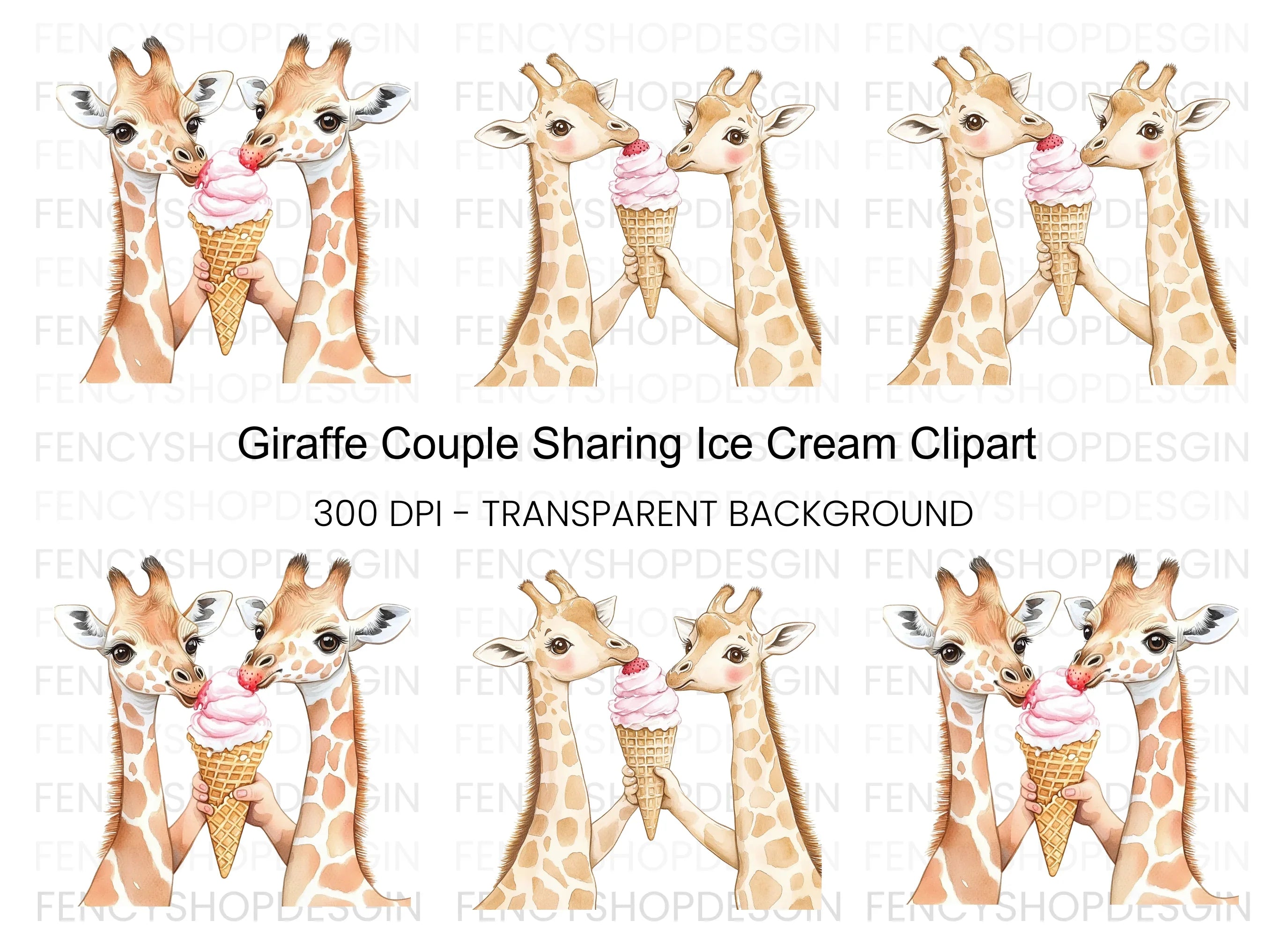 Giraffes Sharing Ice Cream Clipart Bundle