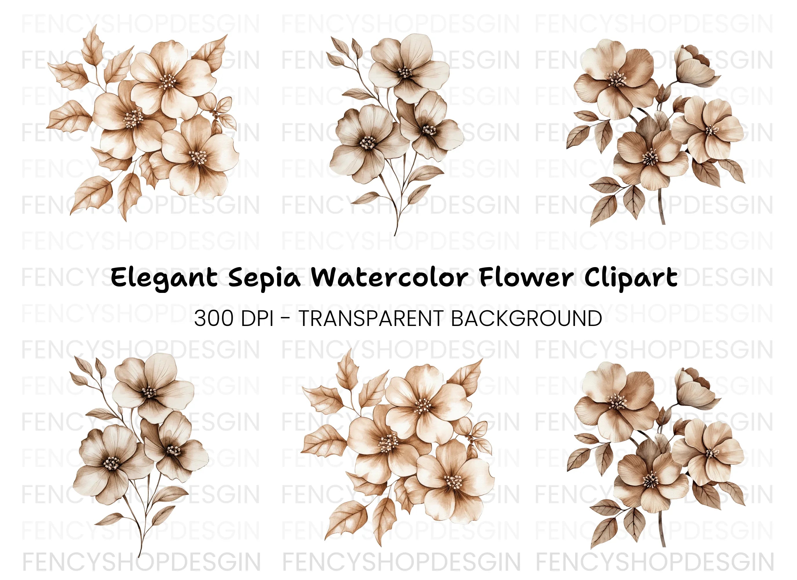Elegant Sepia Floral Clipart Bundle