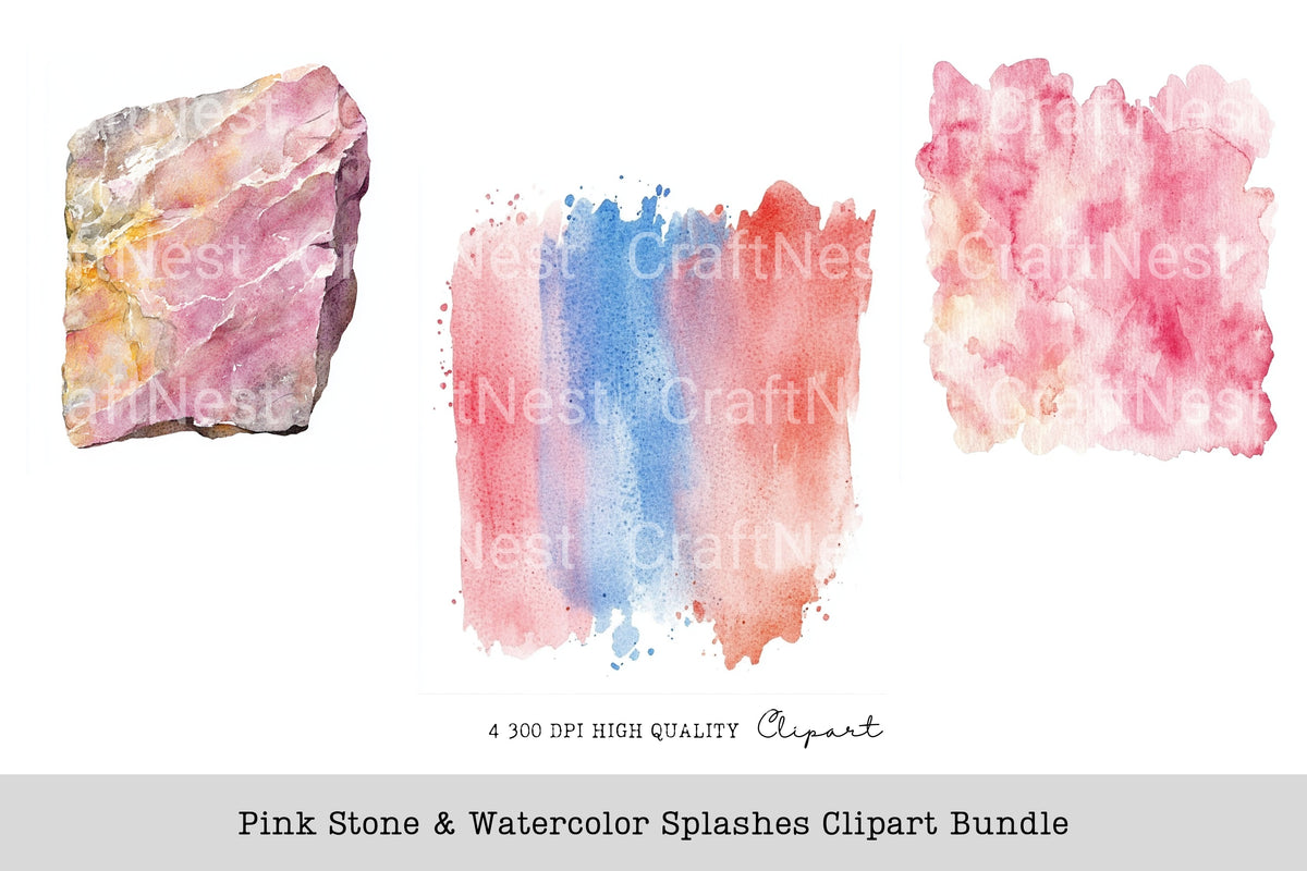 Pink Stone Splashes Clipart Bundle