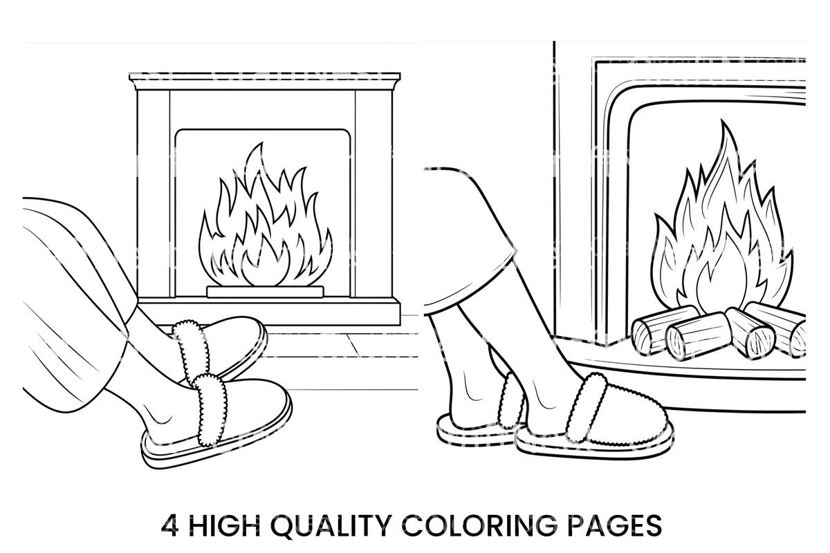 Warm Fireplace Feet Coloring Books