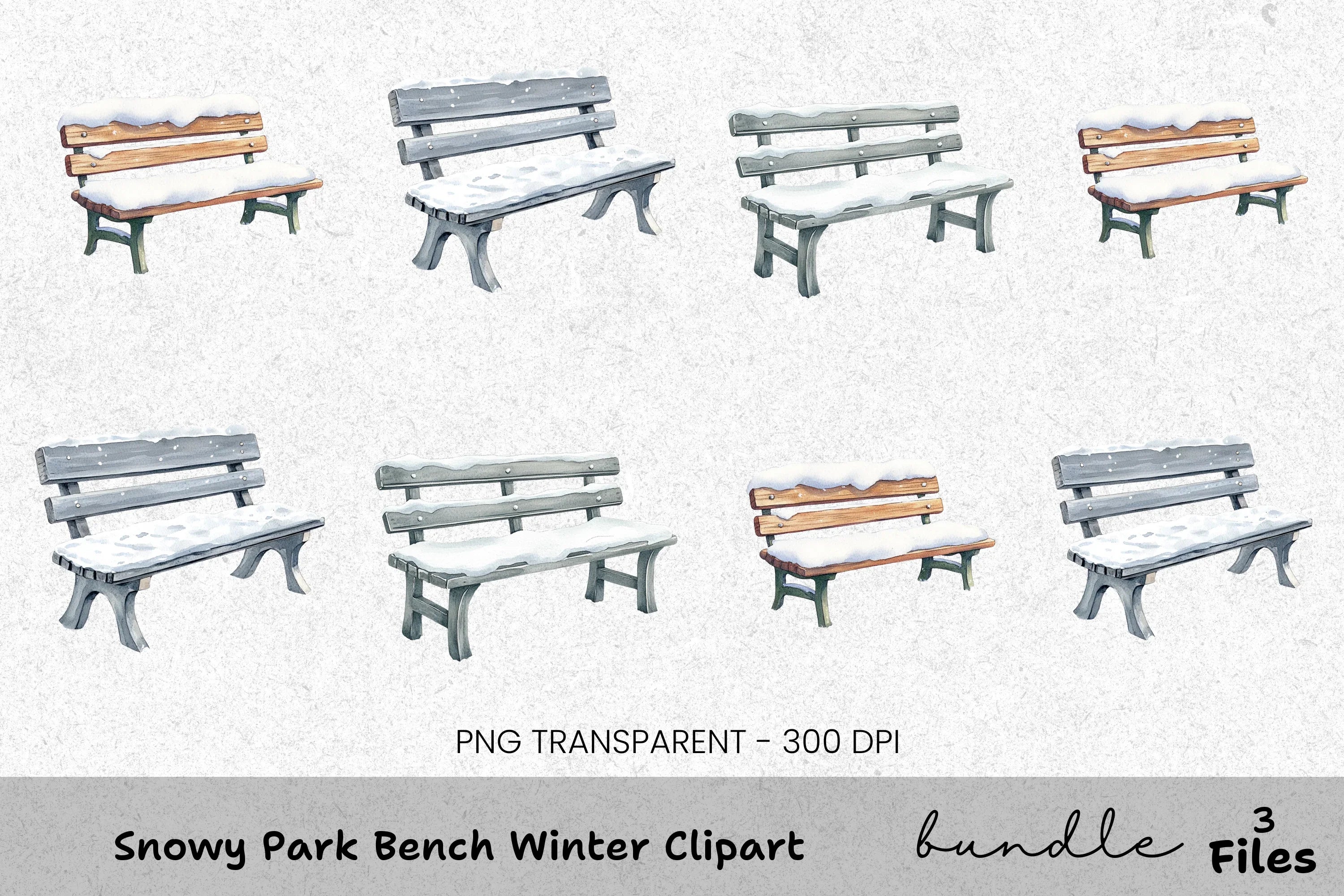 Snowy Park Bench Winter Clipart Bundle