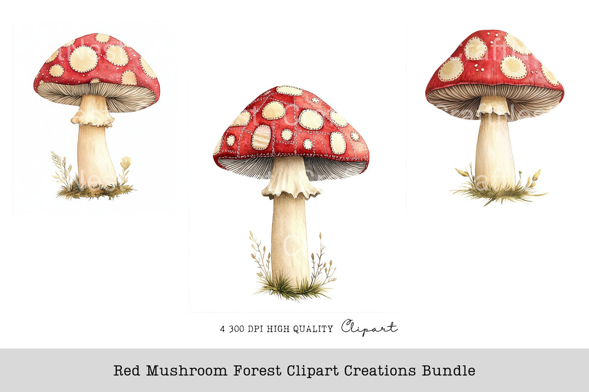 Red Mushroom Forest Creations Clipart Bundle