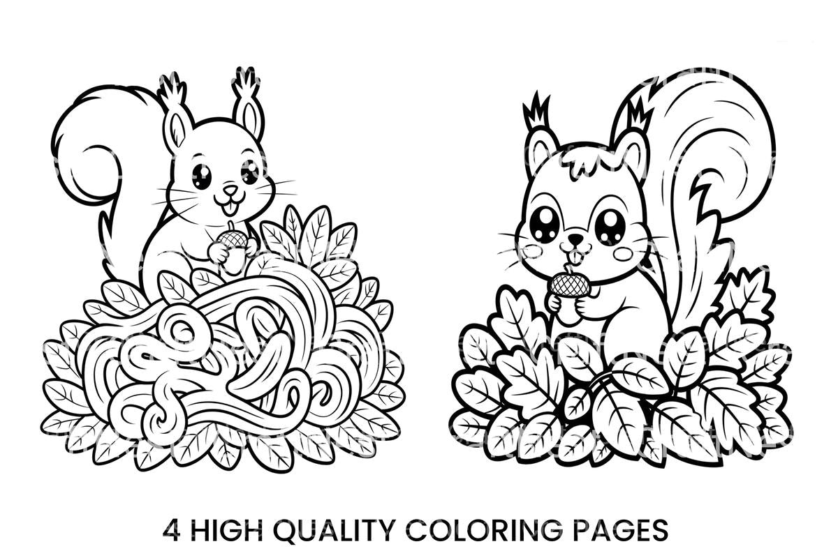 Cute Squirrels Autumn Coloring Books