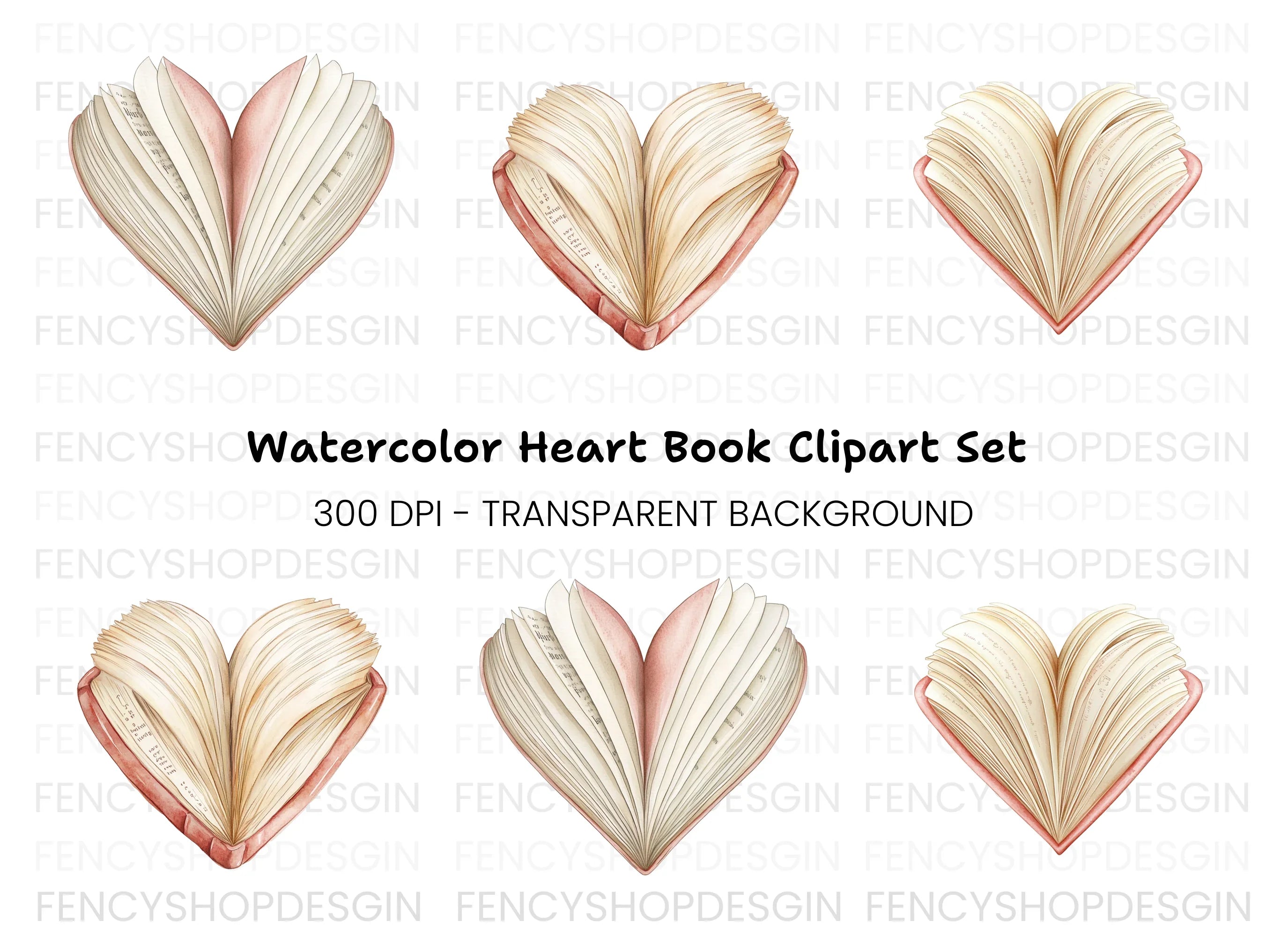 Open Heart Book Clipart Bundle