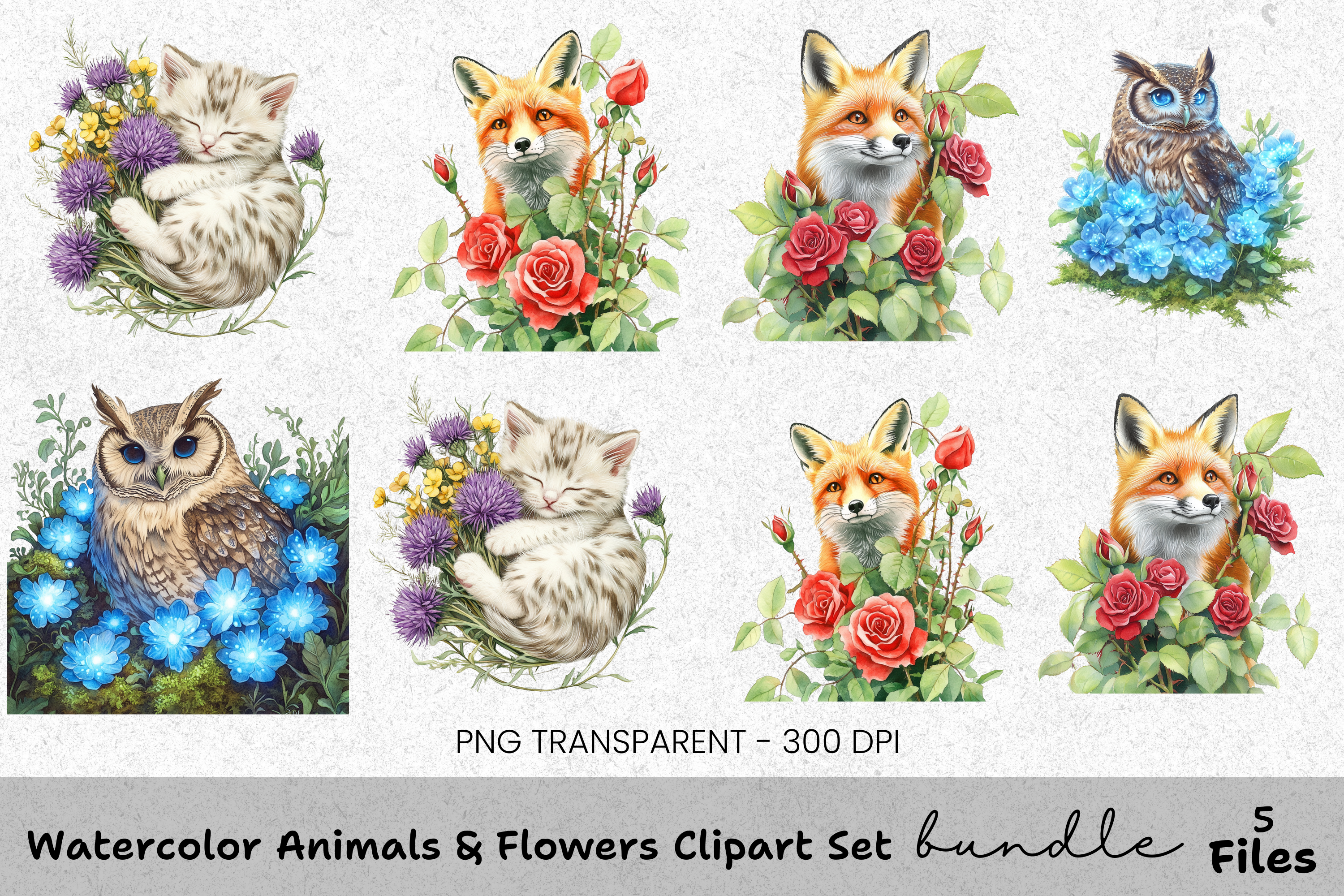 Animals and Flowers Clipart Bundle