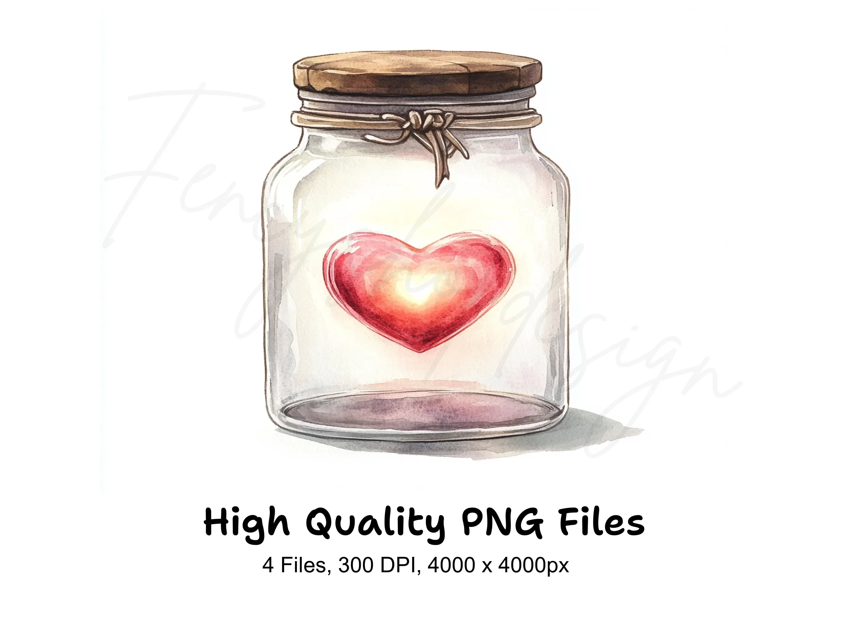Glowing Heart in Jar Clipart Bundle