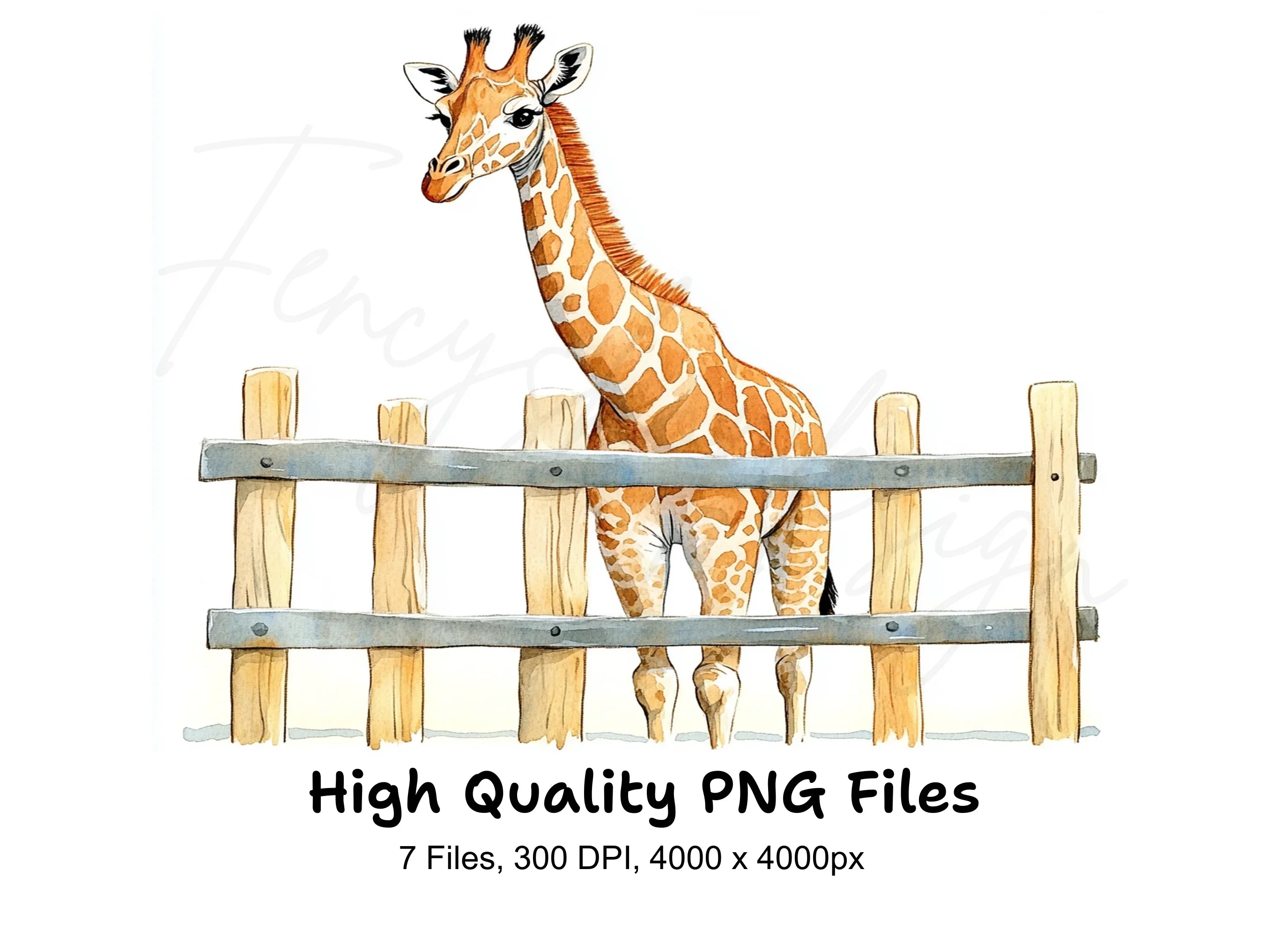 Cute Giraffe Peeking Over Fence Clipart Bundle