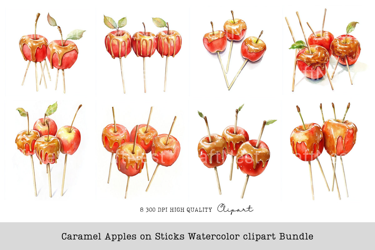 Caramel Apples On Sticks Clipart Bundle
