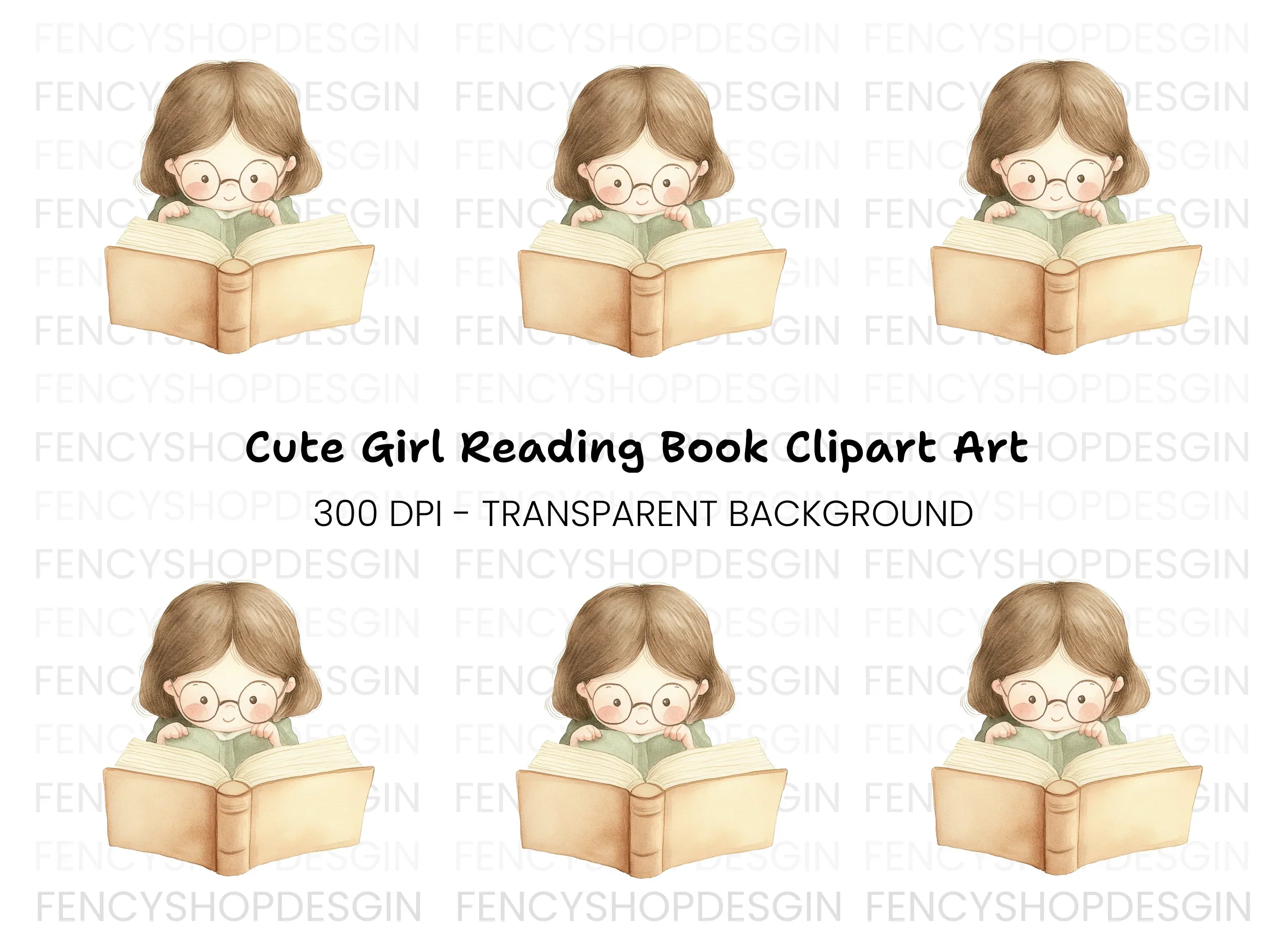 Cute Girl Reading Book Clipart Bundle