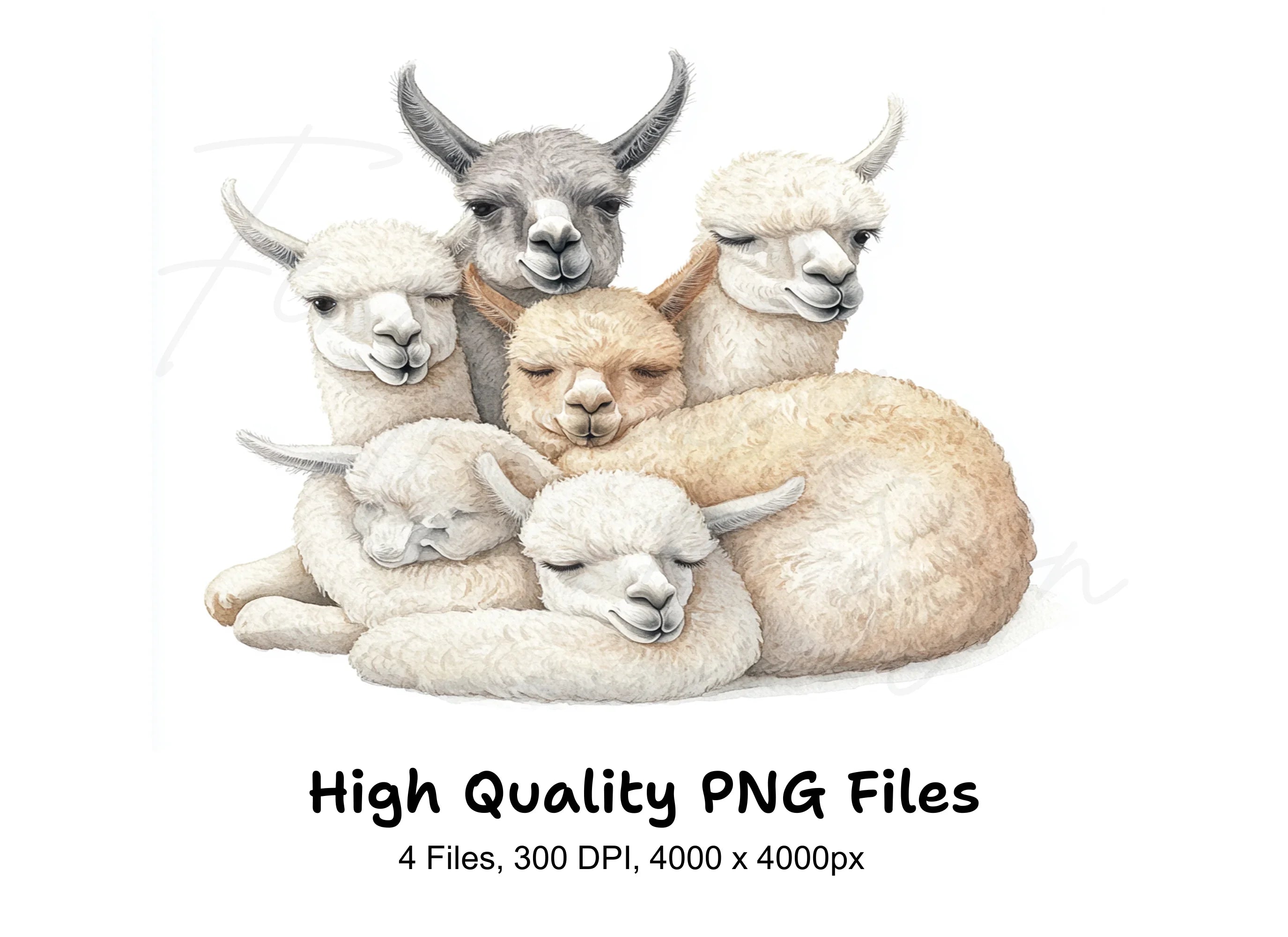 Cute Sleeping Baby Llamas Clipart Bundle
