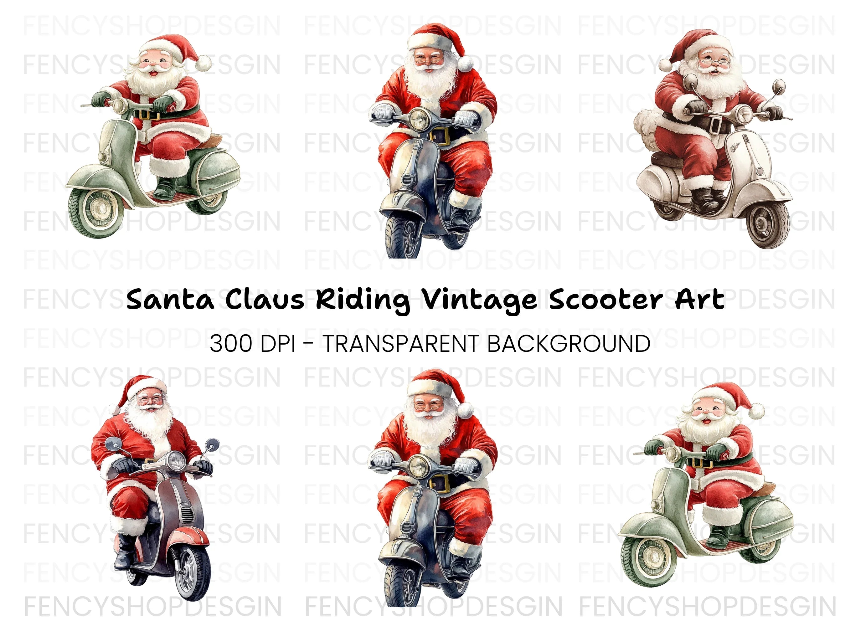 Santa Riding Vespa Clipart Bundle
