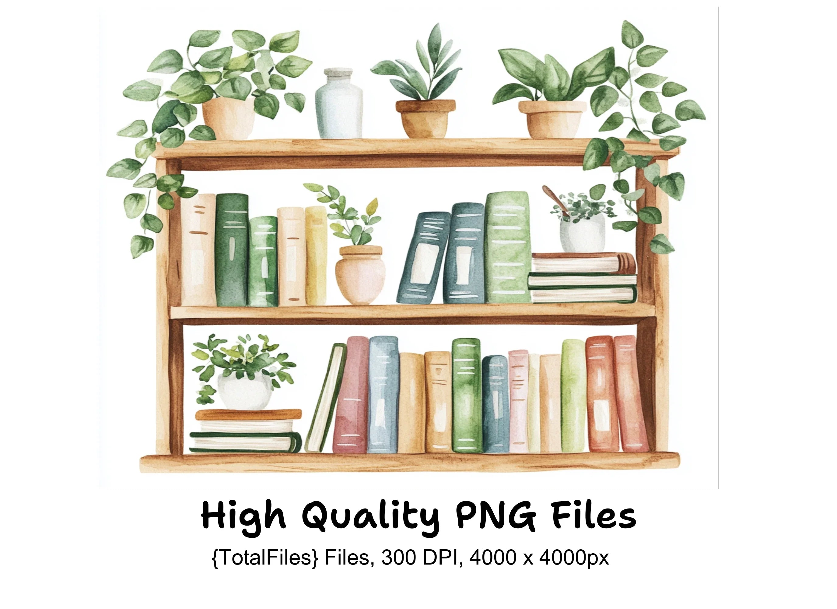 Greenery Bookshelf Clipart Bundle