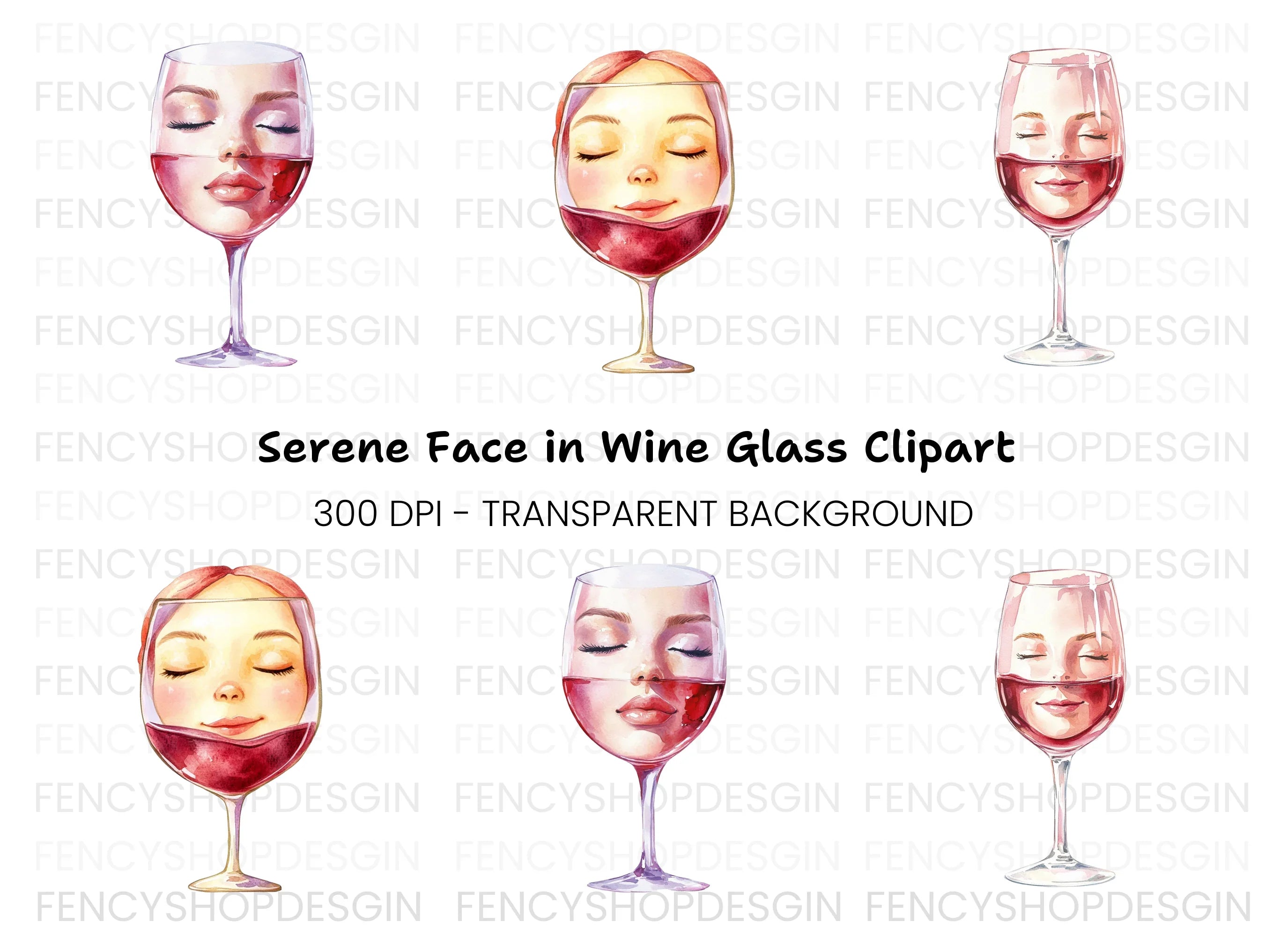 Wine Glass Faces Clipart Bundle