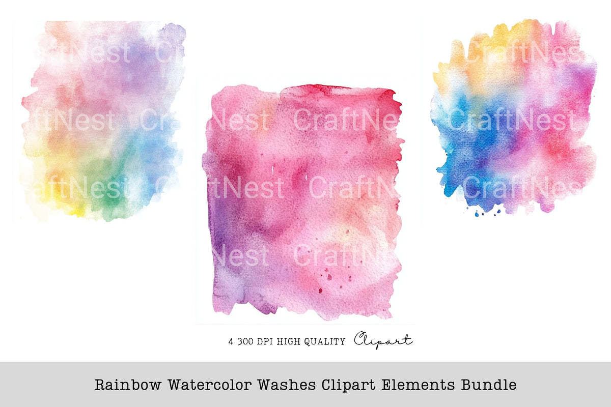 Rainbow Washes Elements Clipart Bundle