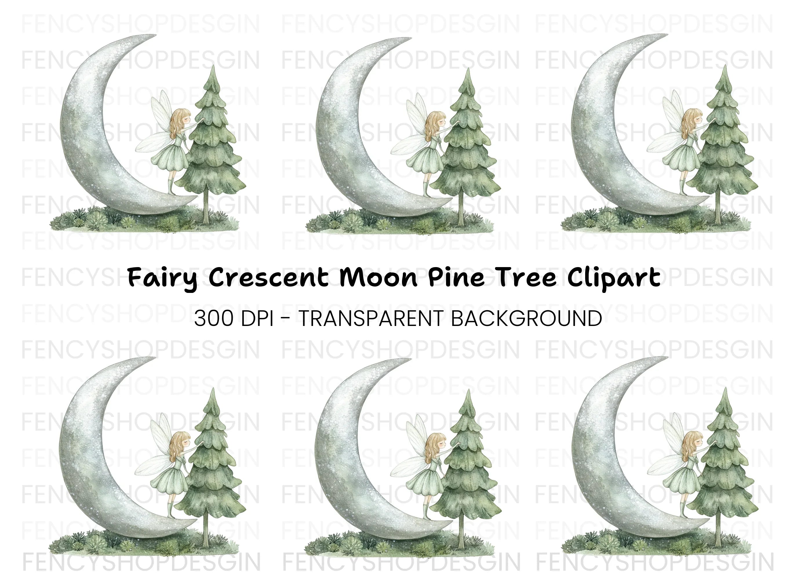 Fairy on Crescent Moon Clipart Bundle