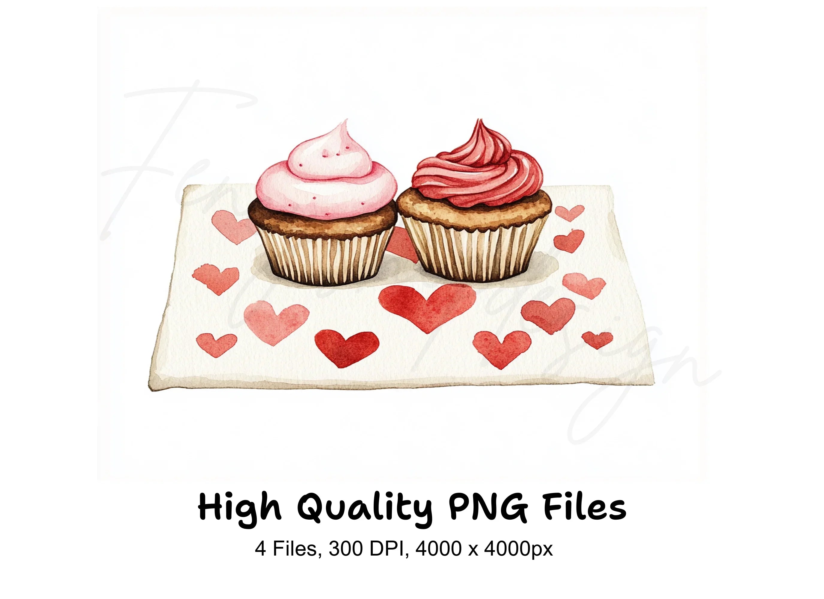 Romantic Heart Cupcakes Clipart Bundle