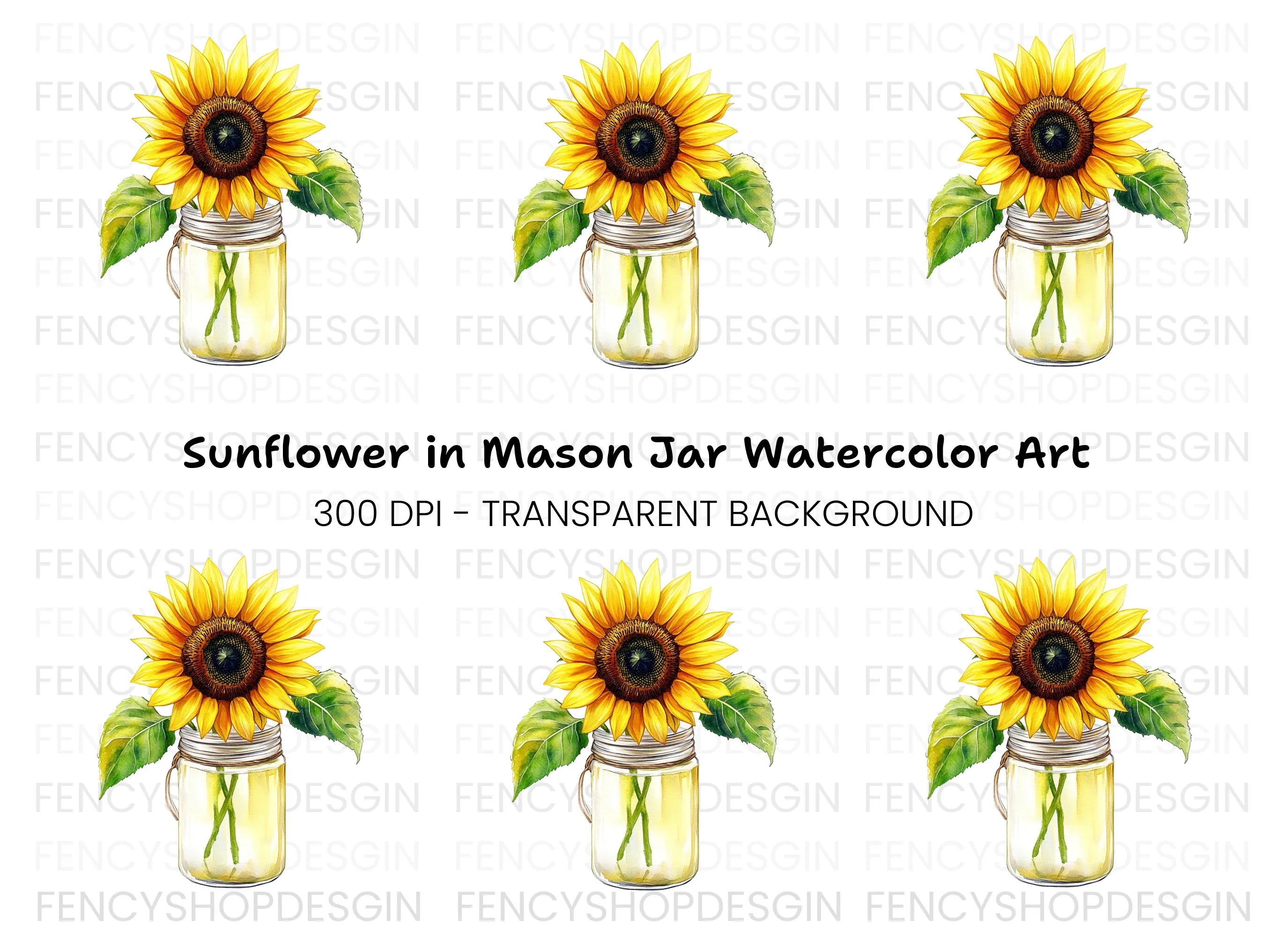 Sunflower in Mason Jar Clipart Bundle