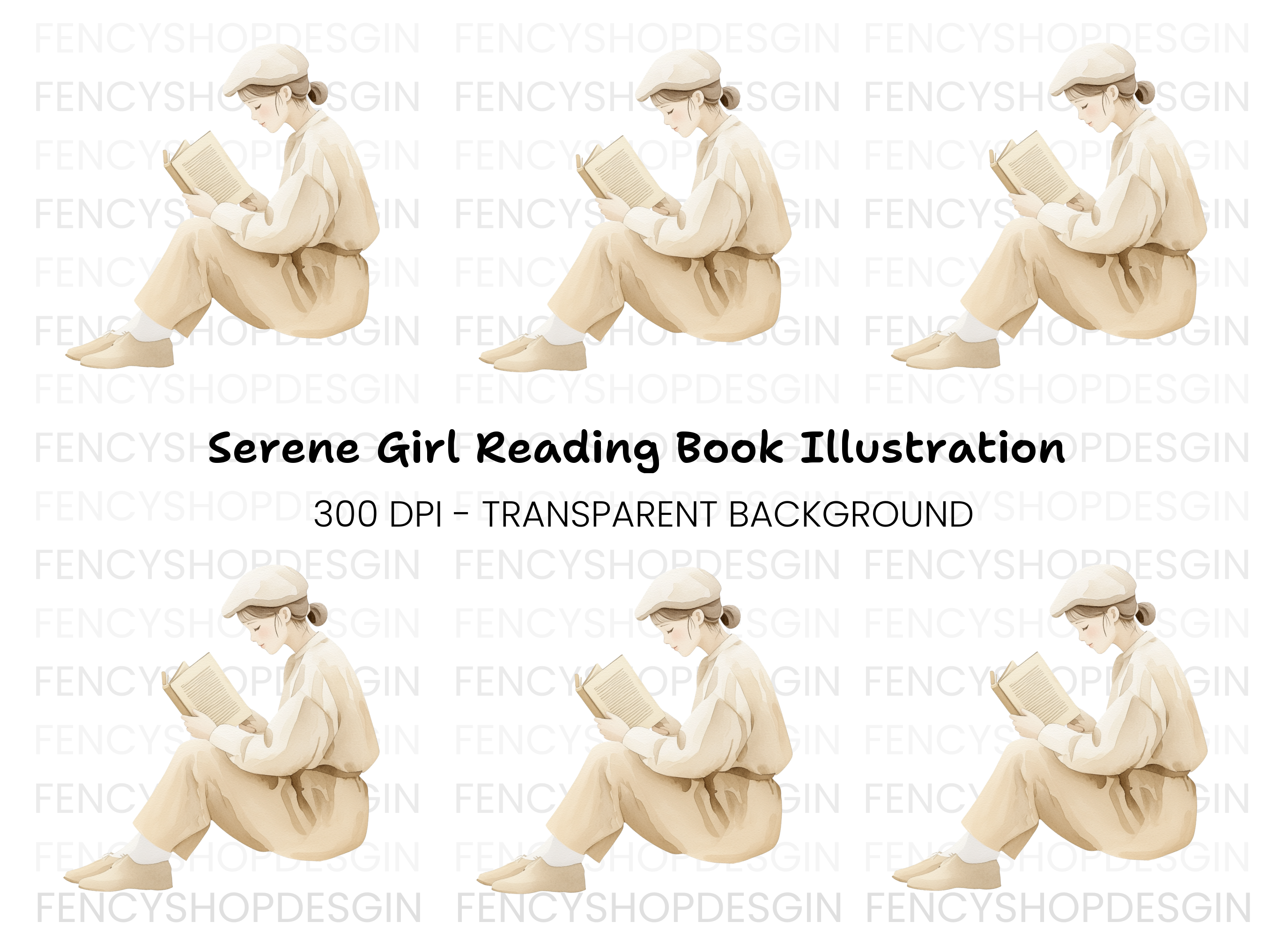 Girl Reading Book Illustration Clipart Bundle