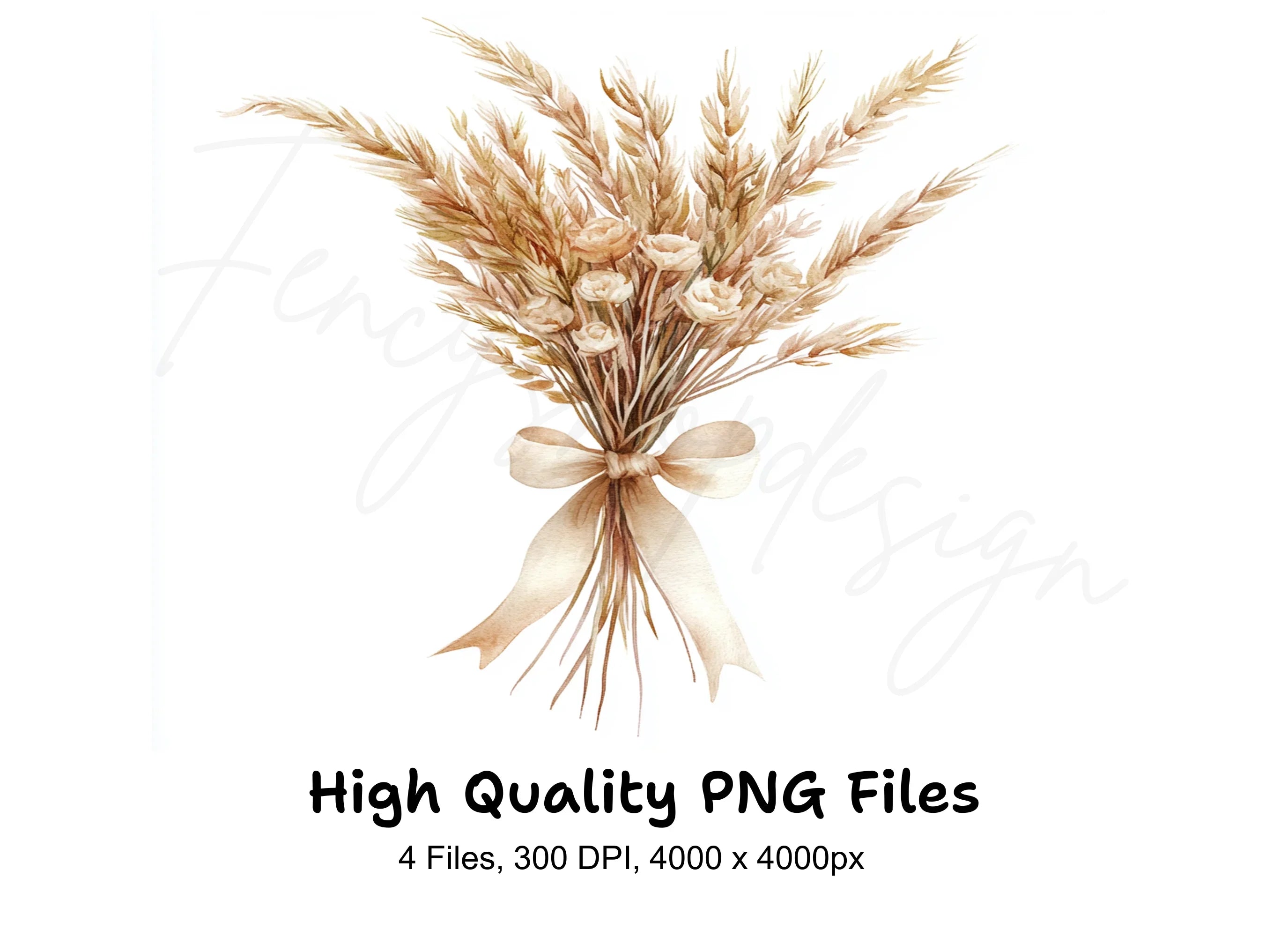 Boho Dried Pampas Grass Bouquets Clipart Bundle