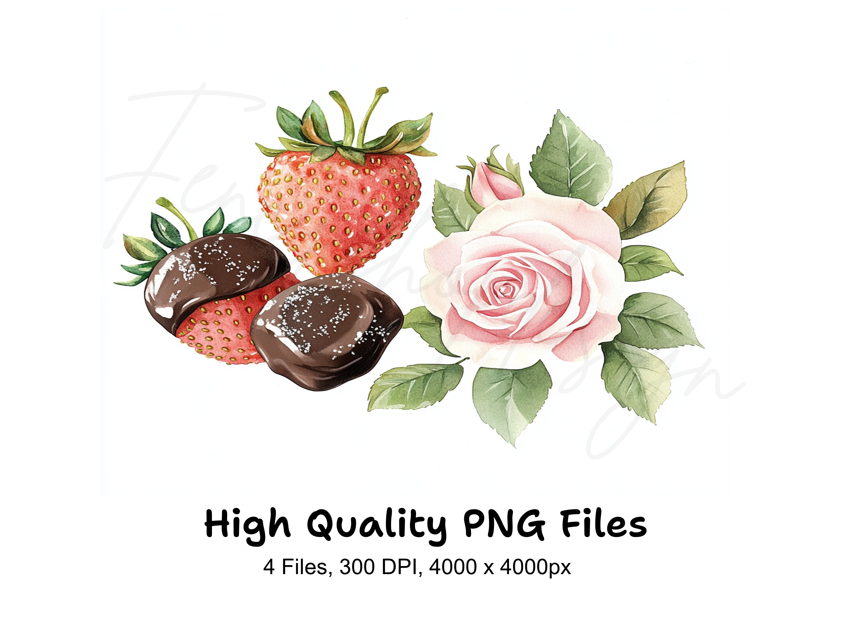 Strawberries Chocolate Roses Clipart Bundle